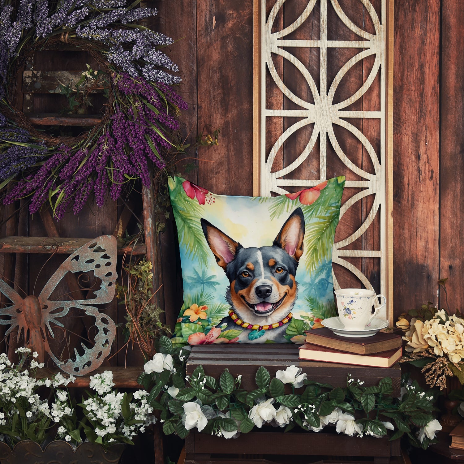 Australian Cattle Dog Luau Throw Pillow