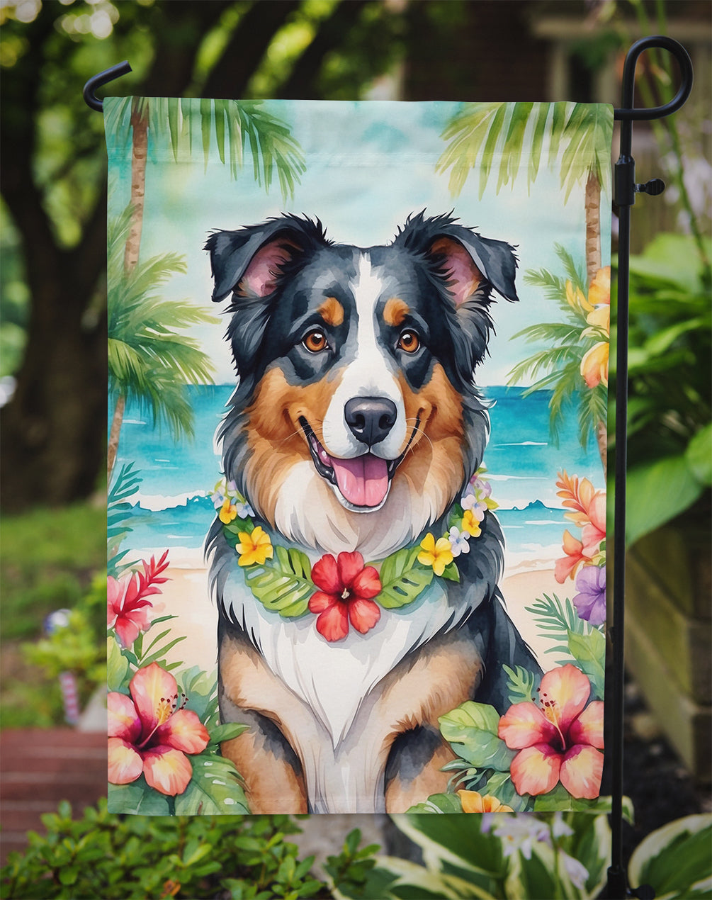 Australian Shepherd Luau Garden Flag