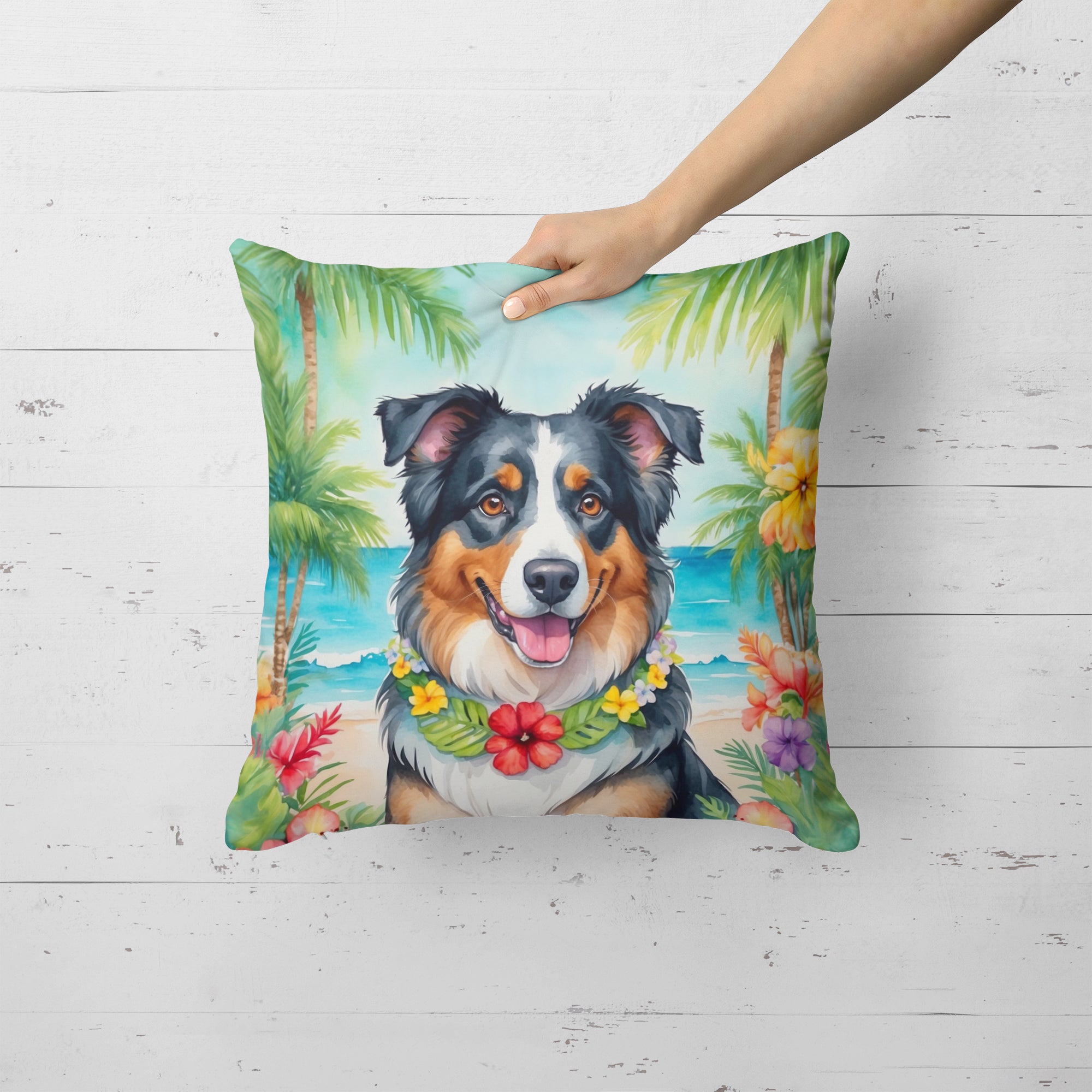 Buy this Australian Shepherd Luau Throw Pillow