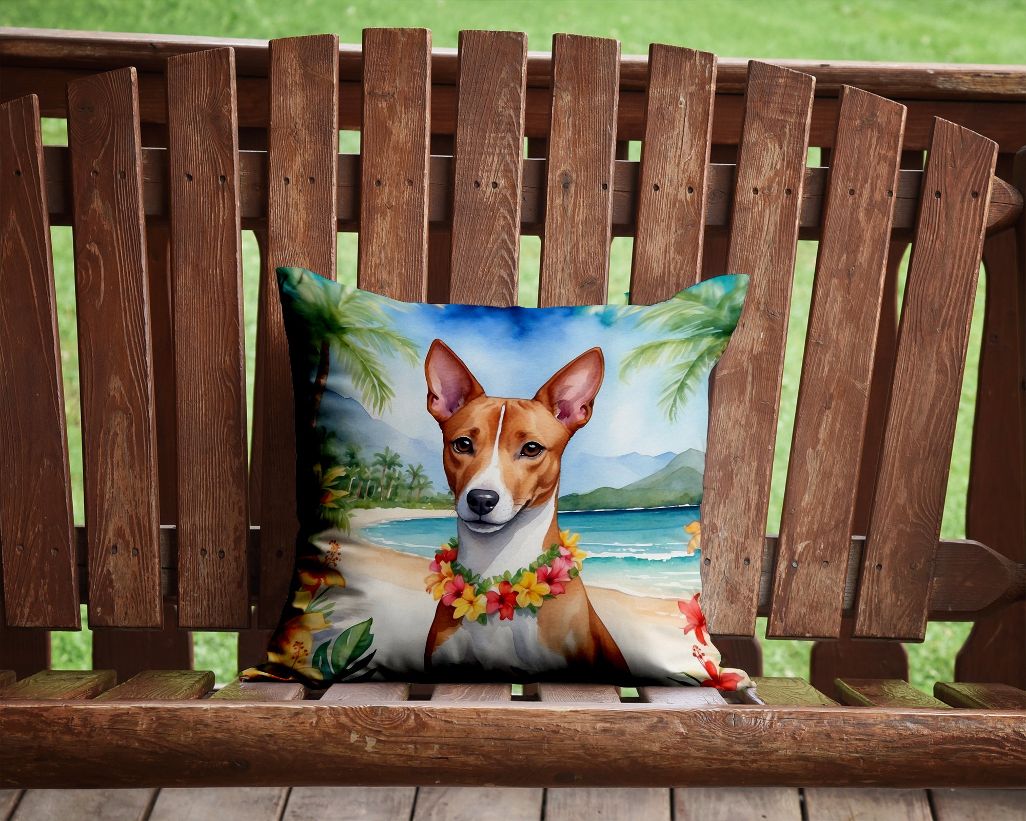 Buy this Basenji Luau Throw Pillow