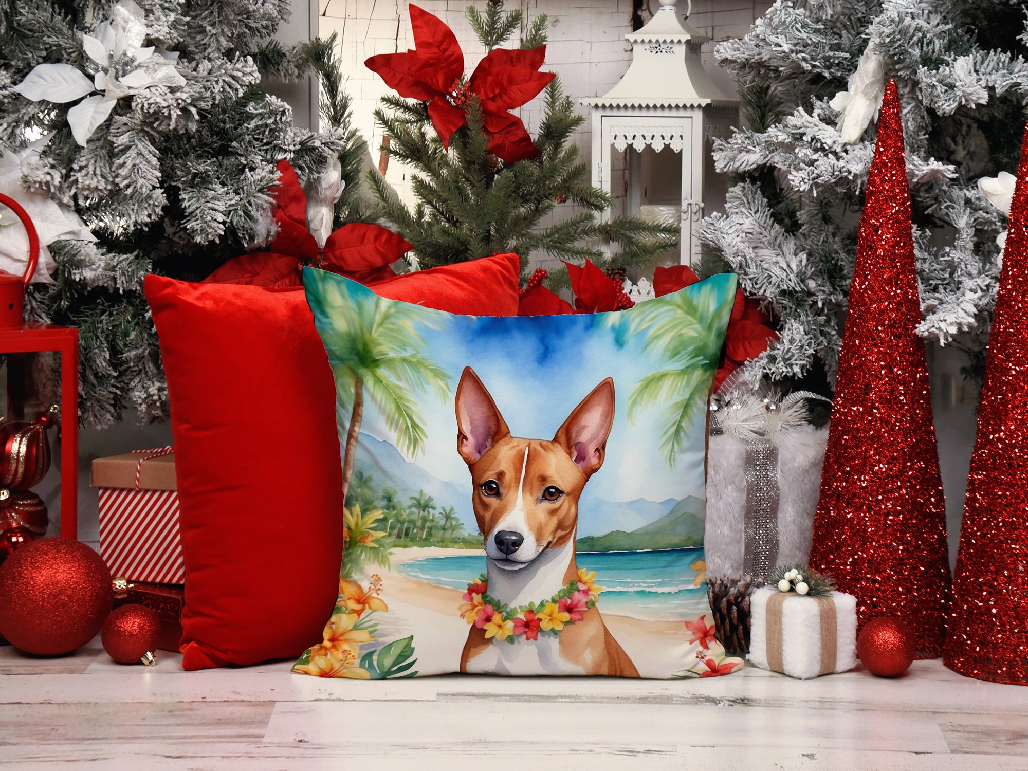 Basenji Luau Throw Pillow