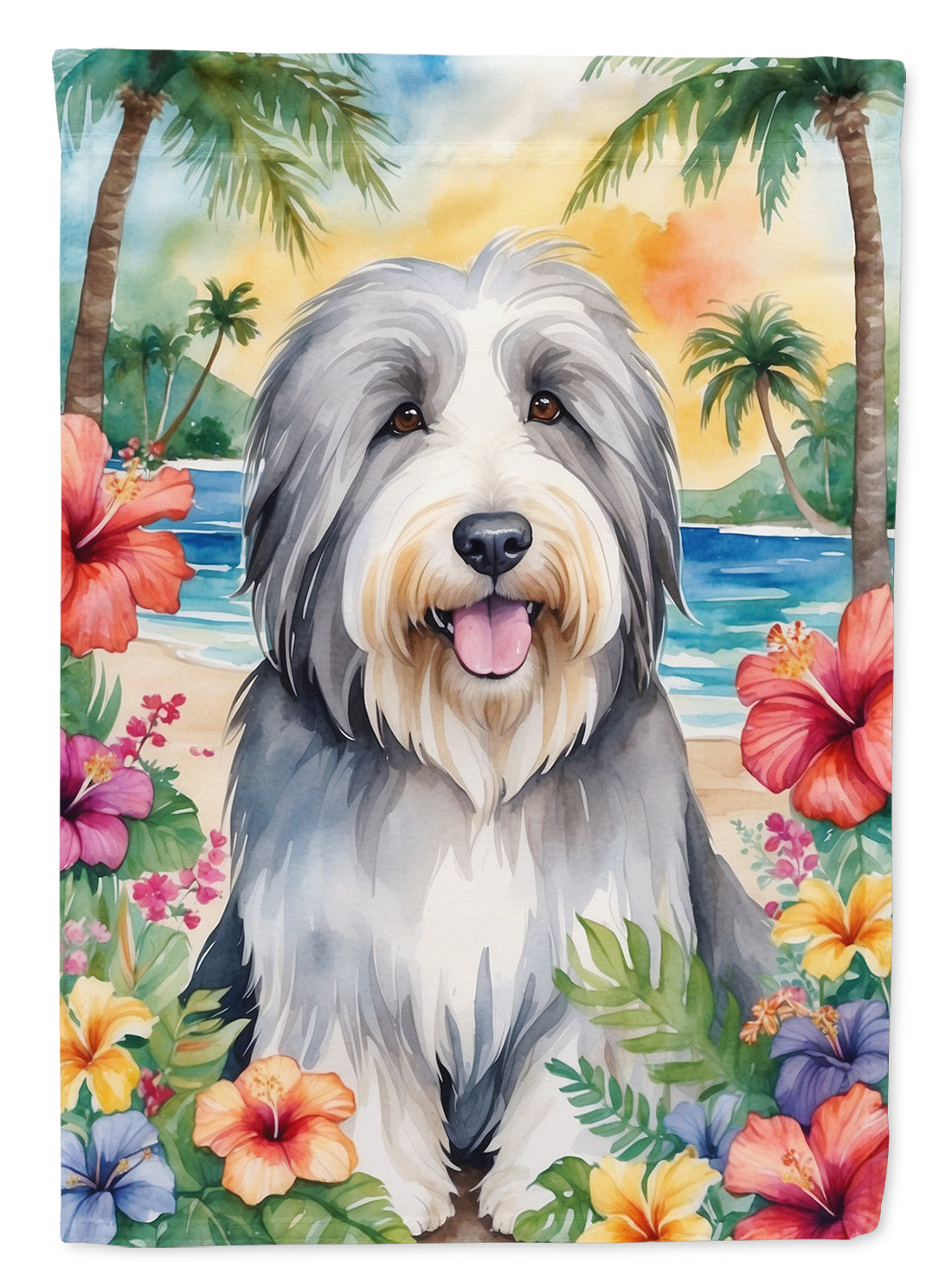 Buy this Bearded Collie Luau House Flag