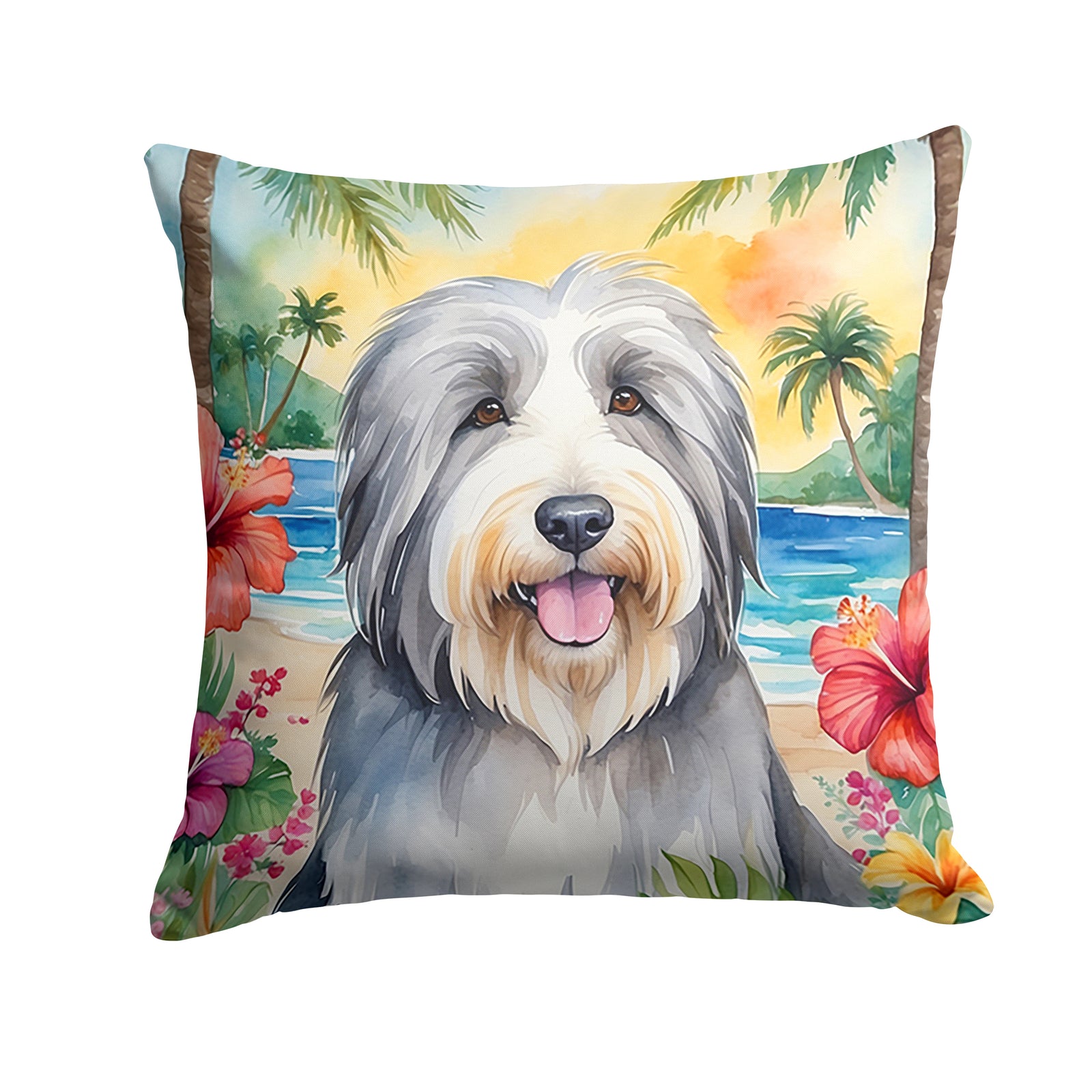 Buy this Bearded Collie Luau Throw Pillow