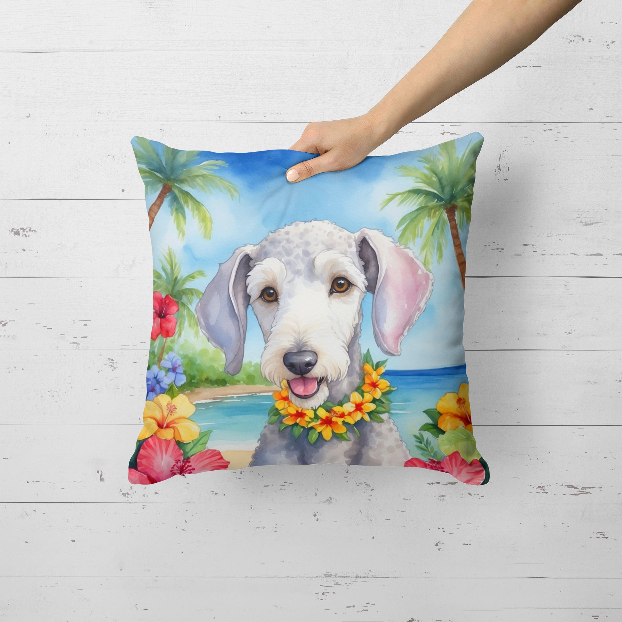 Bedlington Terrier Luau Throw Pillow