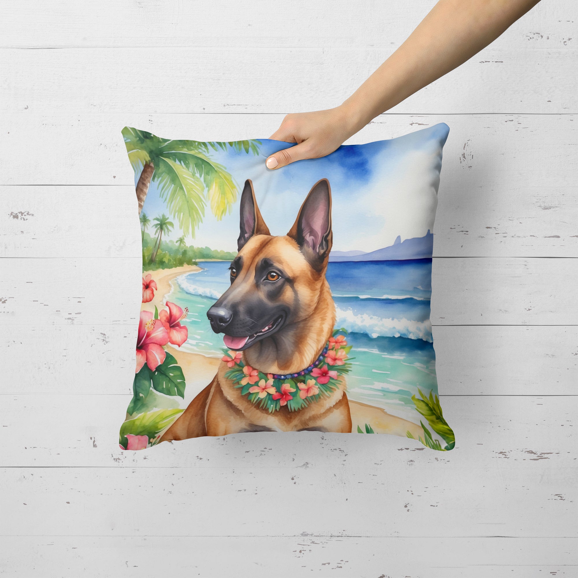 Belgian Malinois Luau Throw Pillow