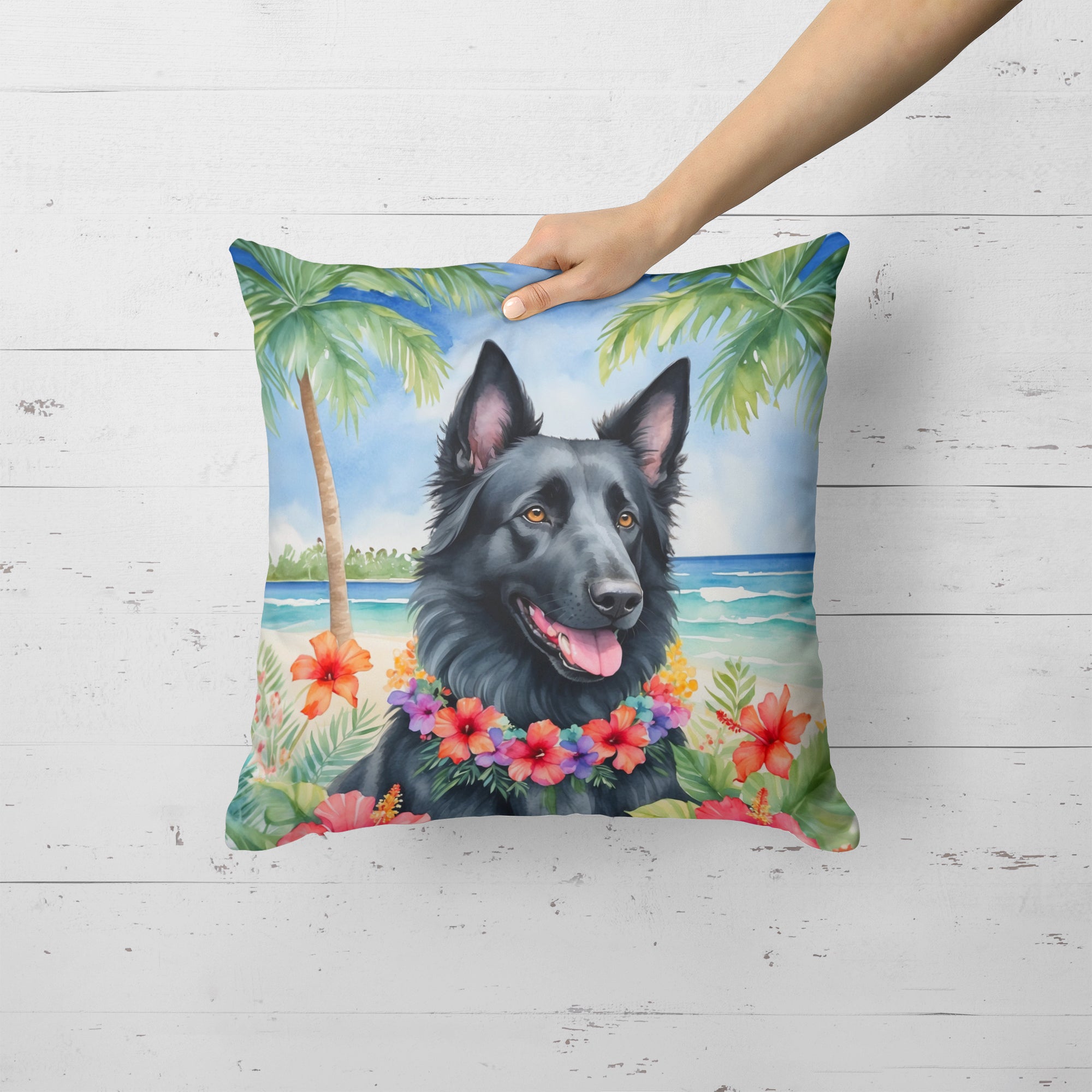 Buy this Belgian Sheepdog Luau Throw Pillow