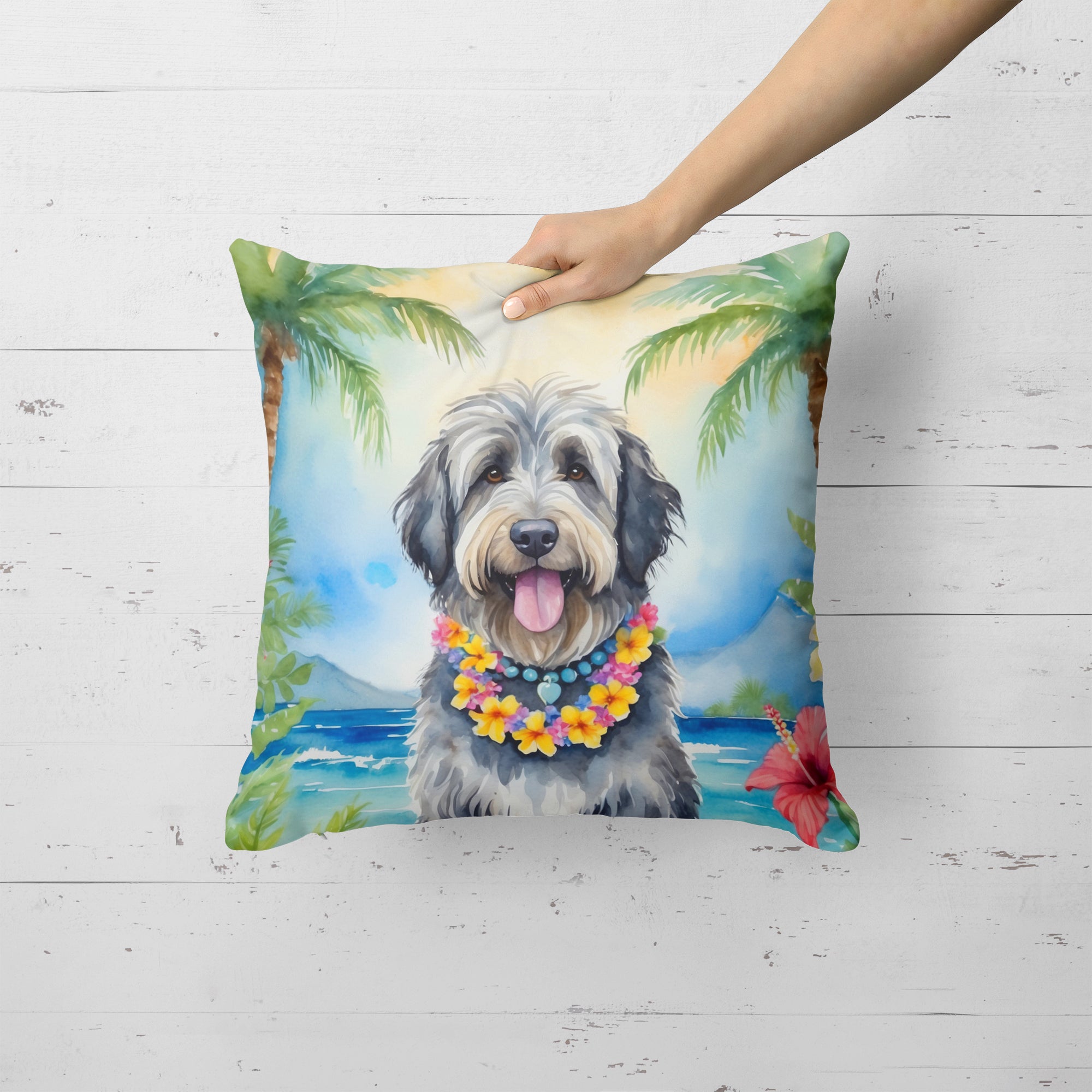 Bergamasco Sheepdog Luau Throw Pillow