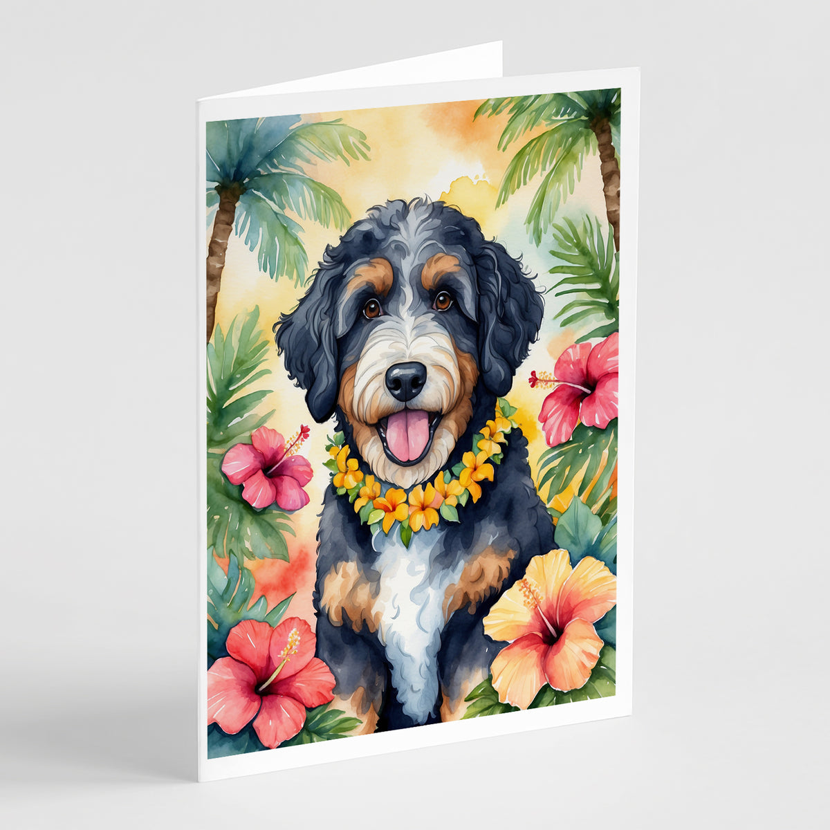 Buy this Bernedoodle Luau Greeting Cards Pack of 8