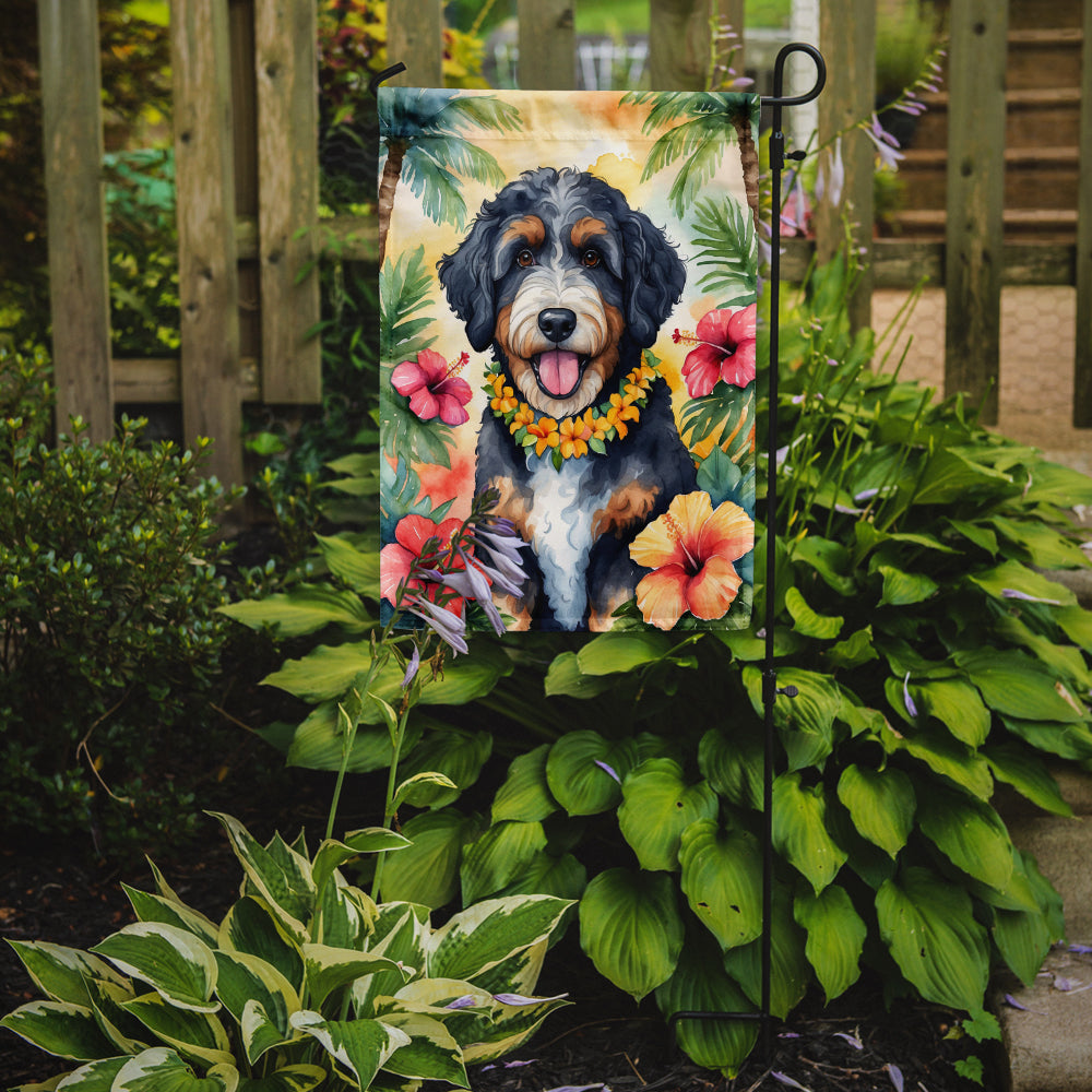 Buy this Bernedoodle Luau Garden Flag