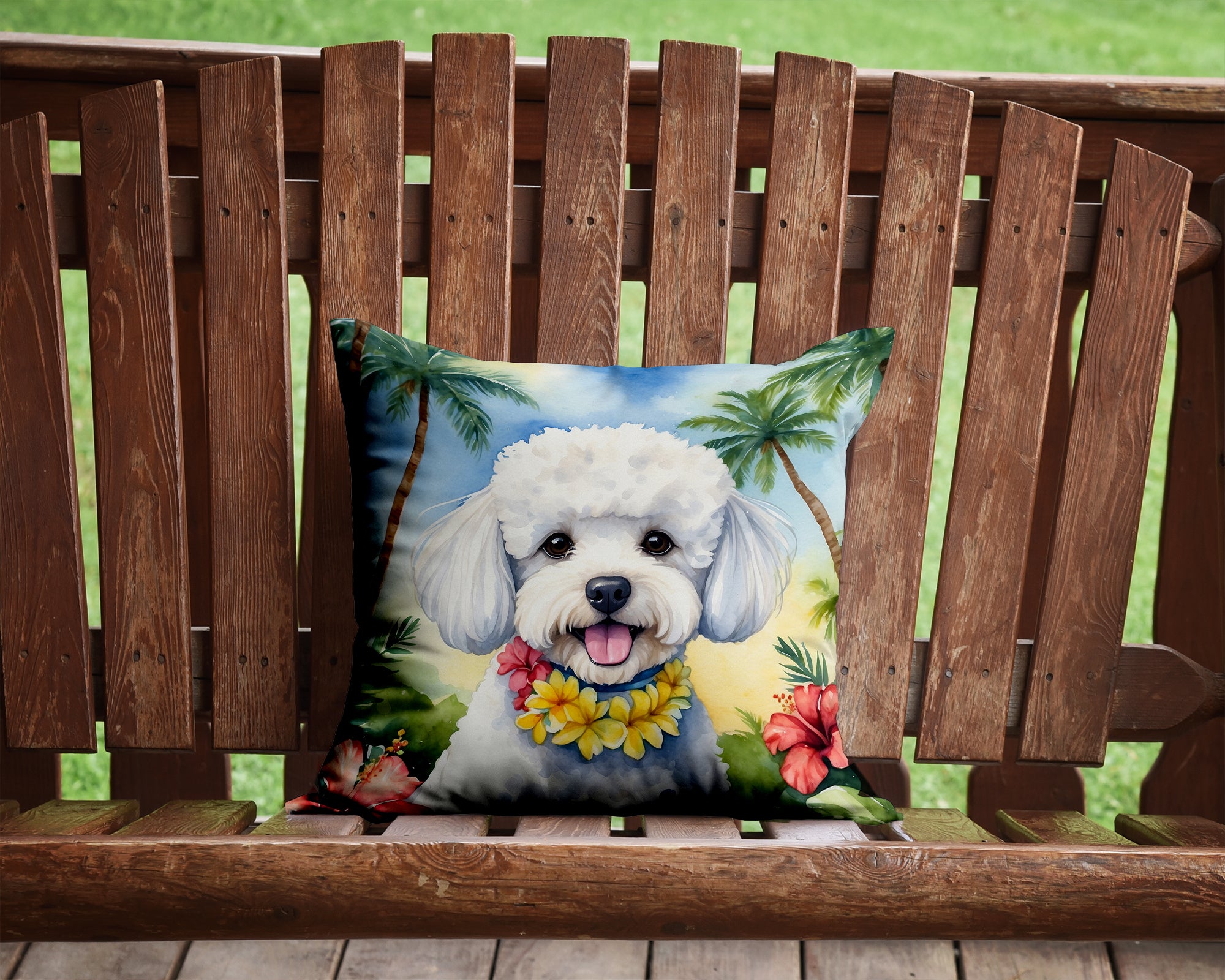 Bichon Frise Luau Throw Pillow