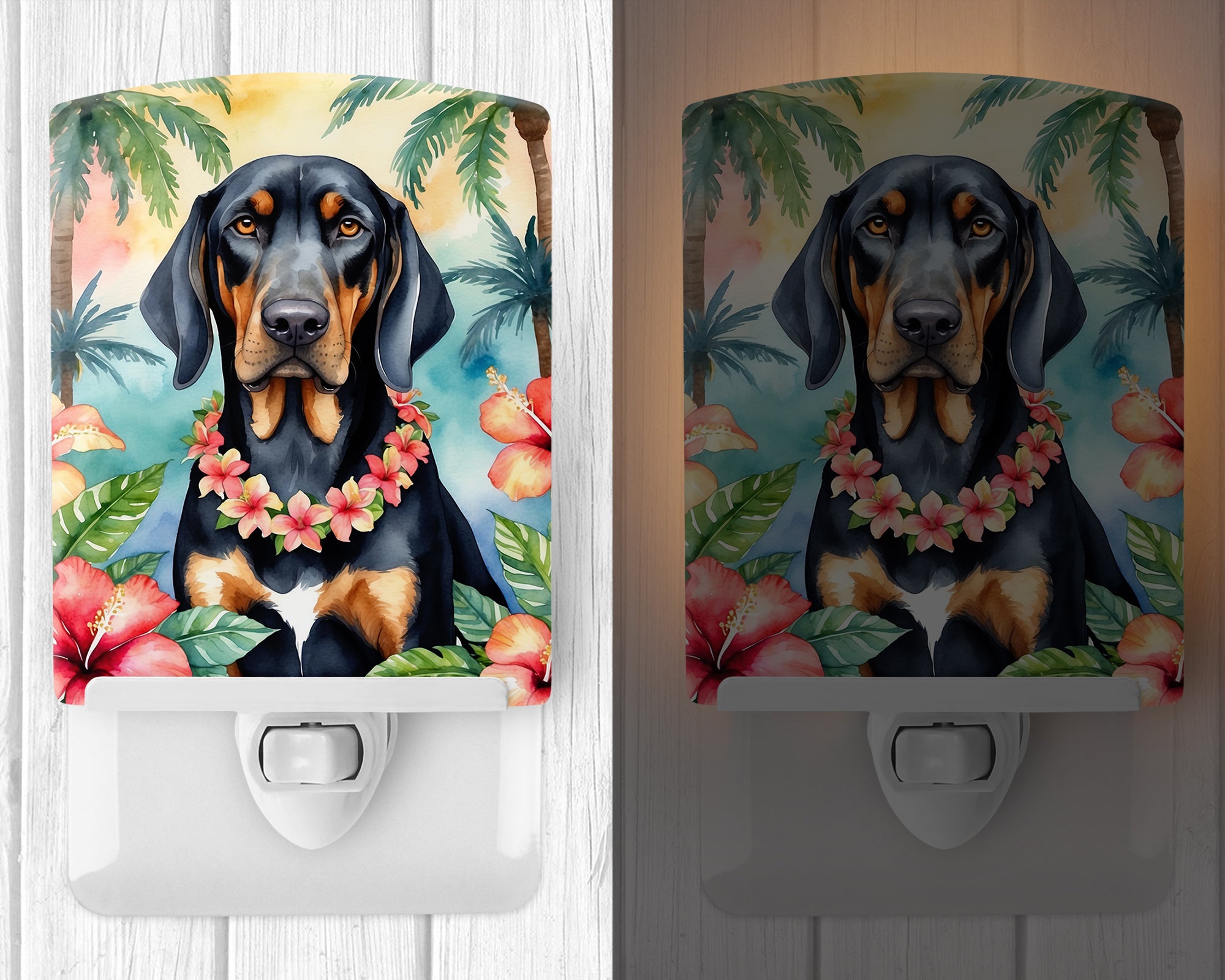 Buy this Black and Tan Coonhound Luau Ceramic Night Light