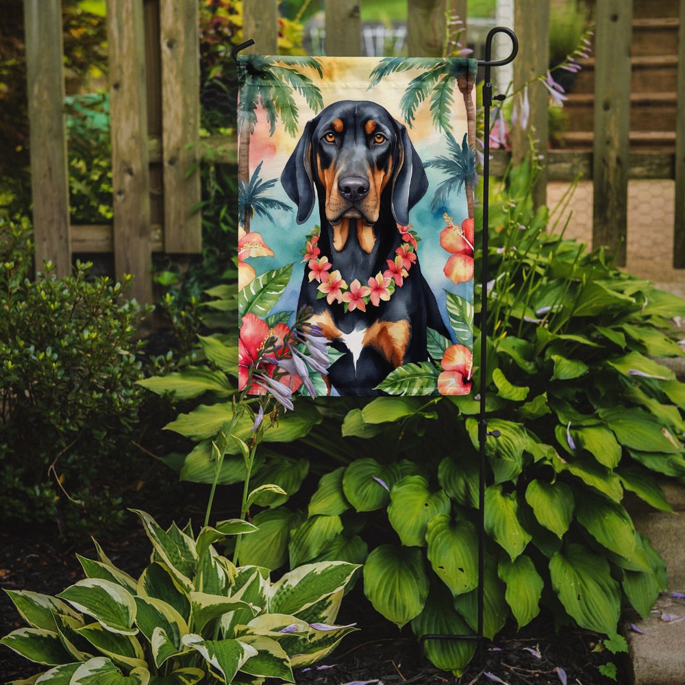 Black and Tan Coonhound Luau Garden Flag