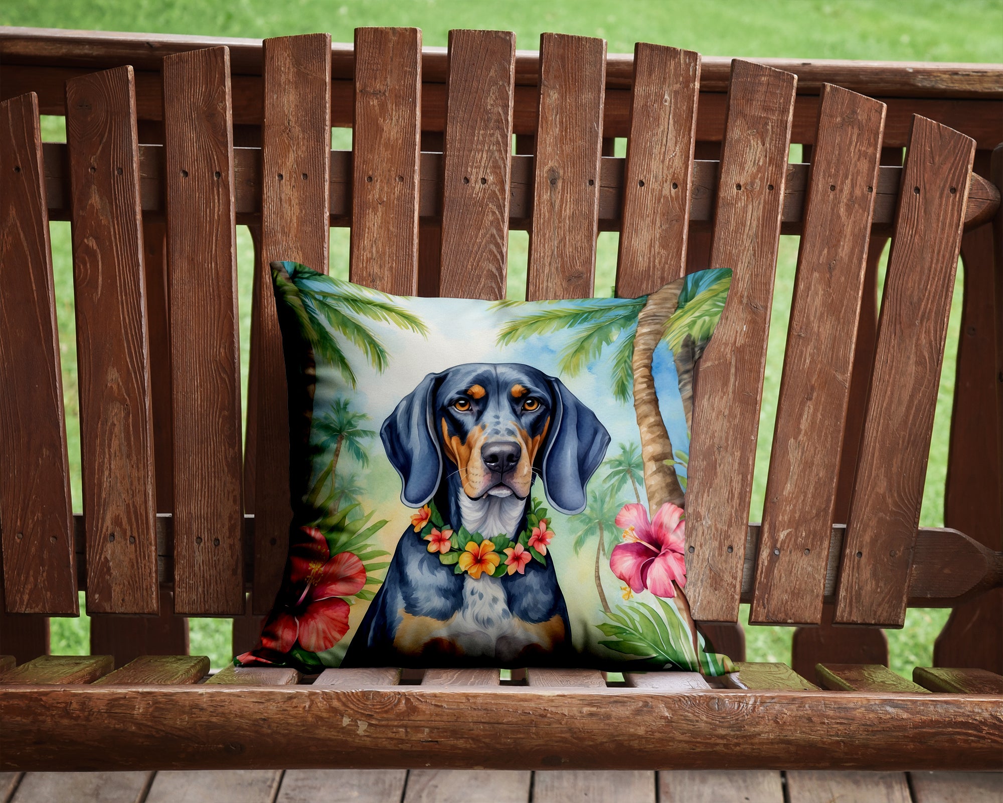 Buy this Bluetick Coonhound Luau Throw Pillow