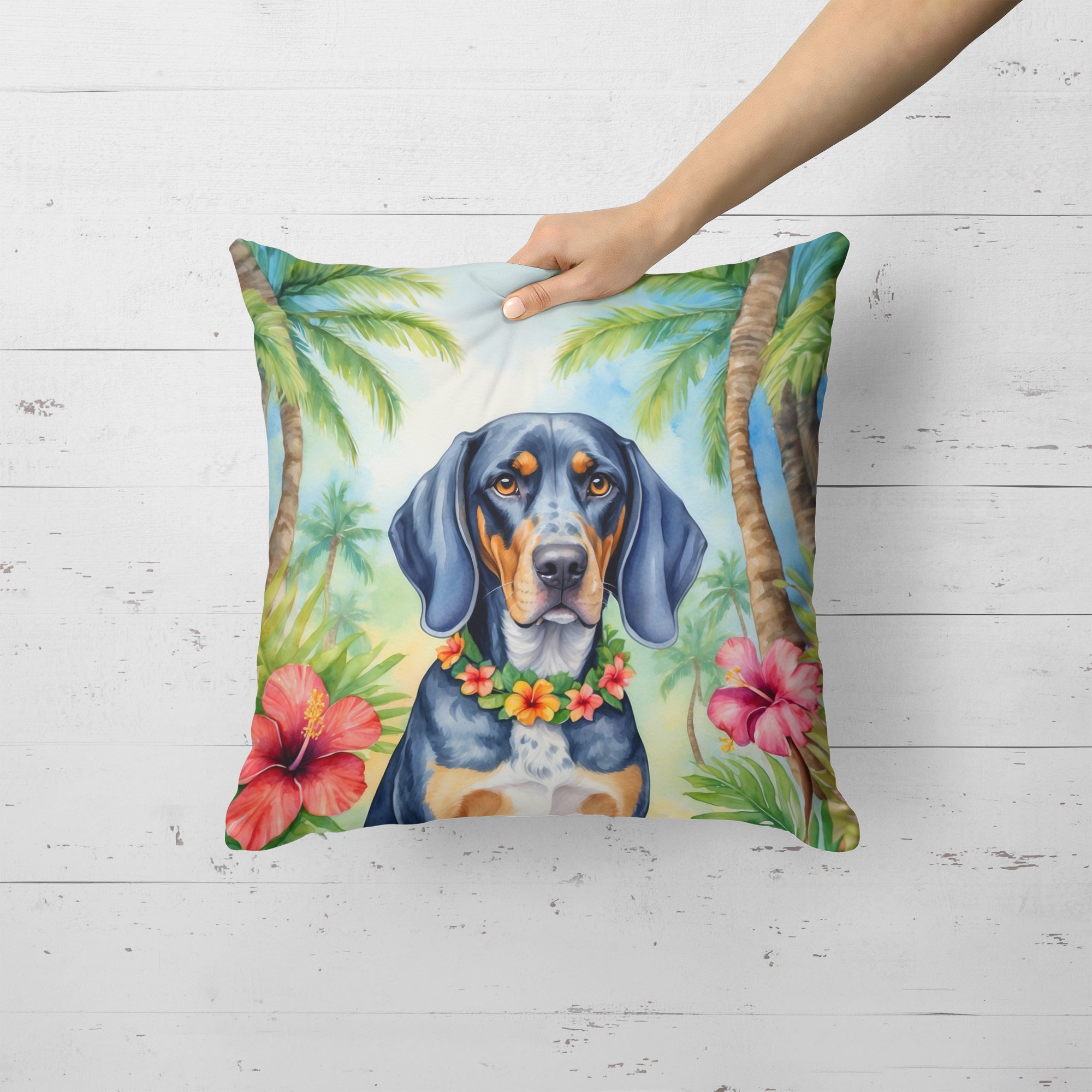 Buy this Bluetick Coonhound Luau Throw Pillow