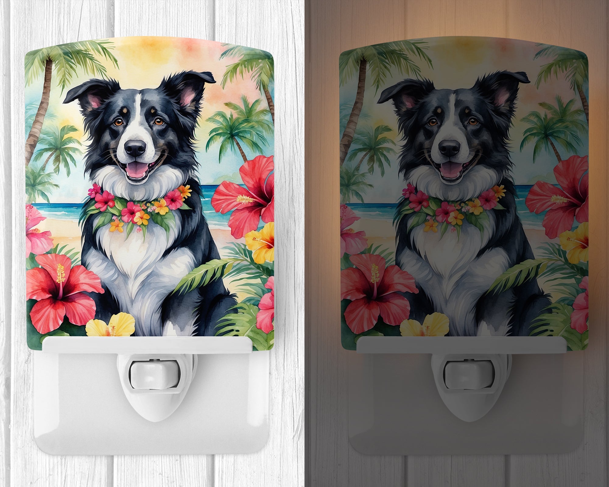 Border Collie Luau Ceramic Night Light