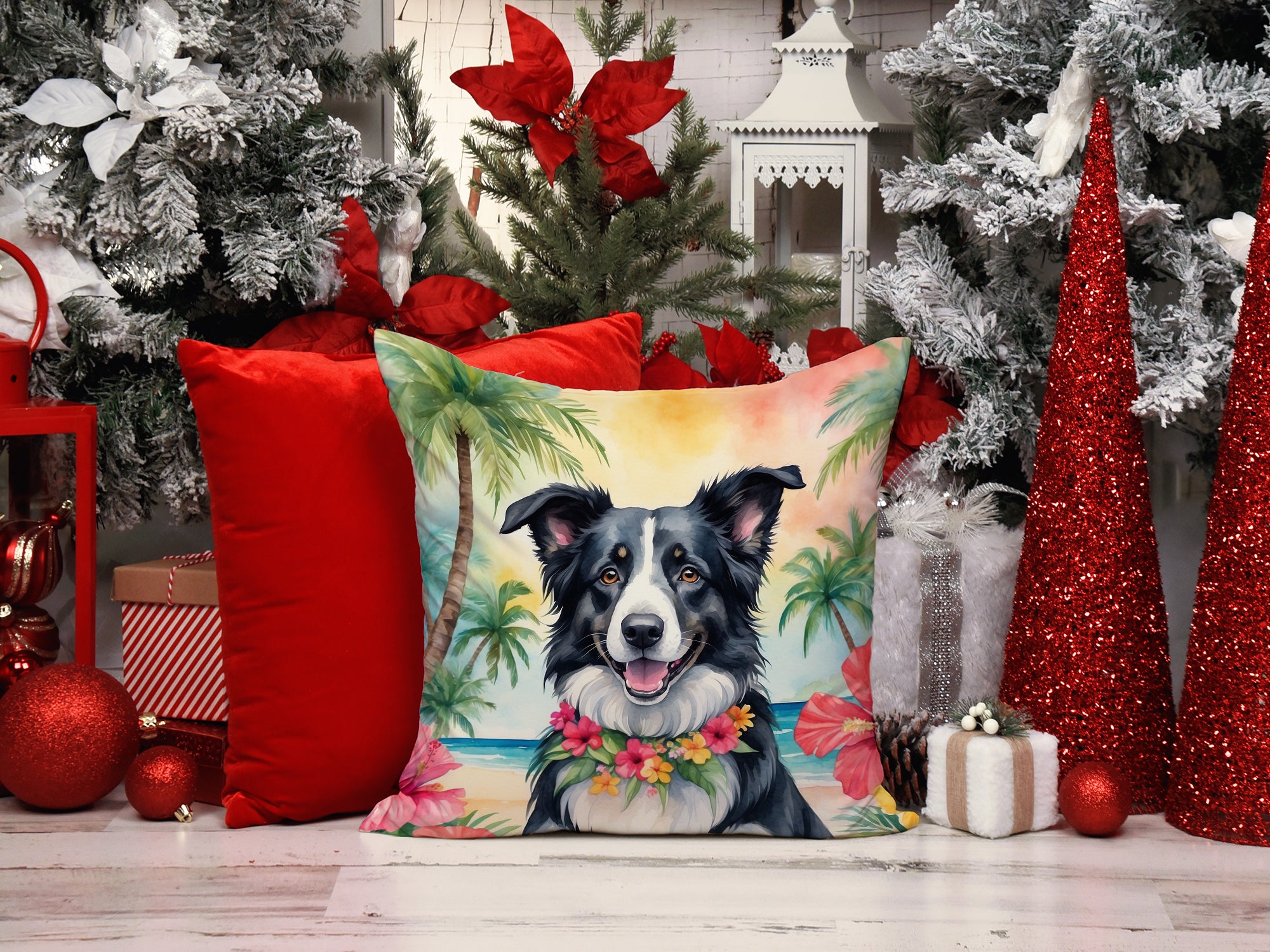 Border Collie Luau Throw Pillow