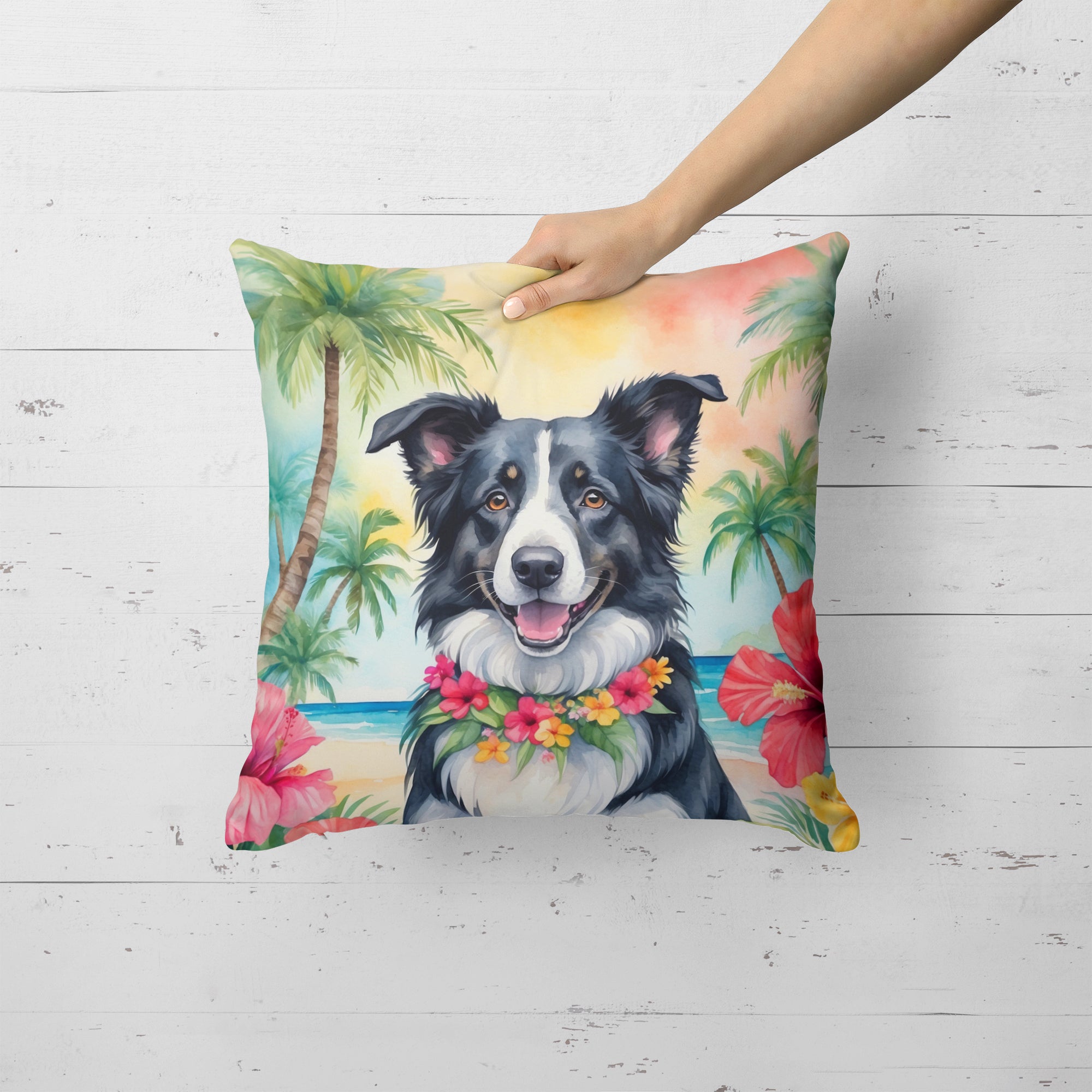 Buy this Border Collie Luau Throw Pillow