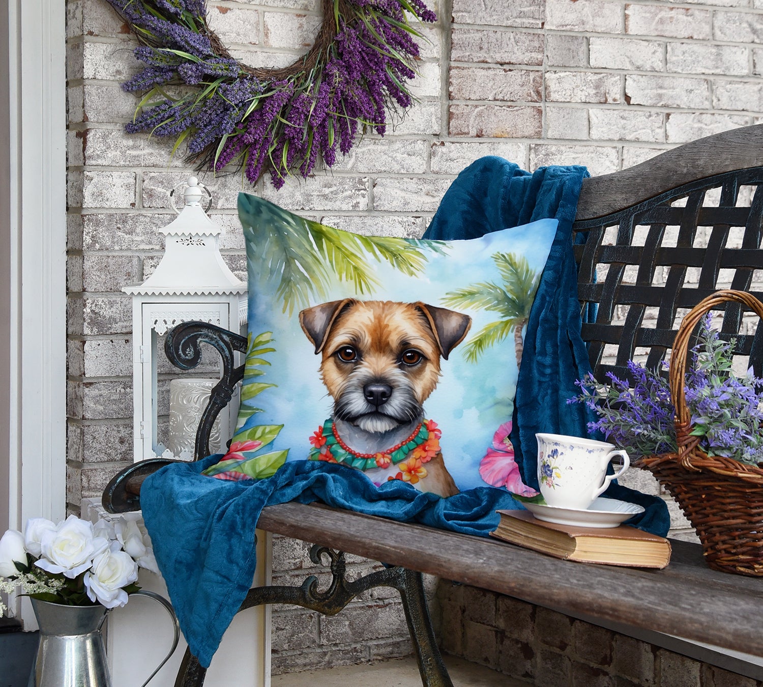 Border Terrier Luau Throw Pillow