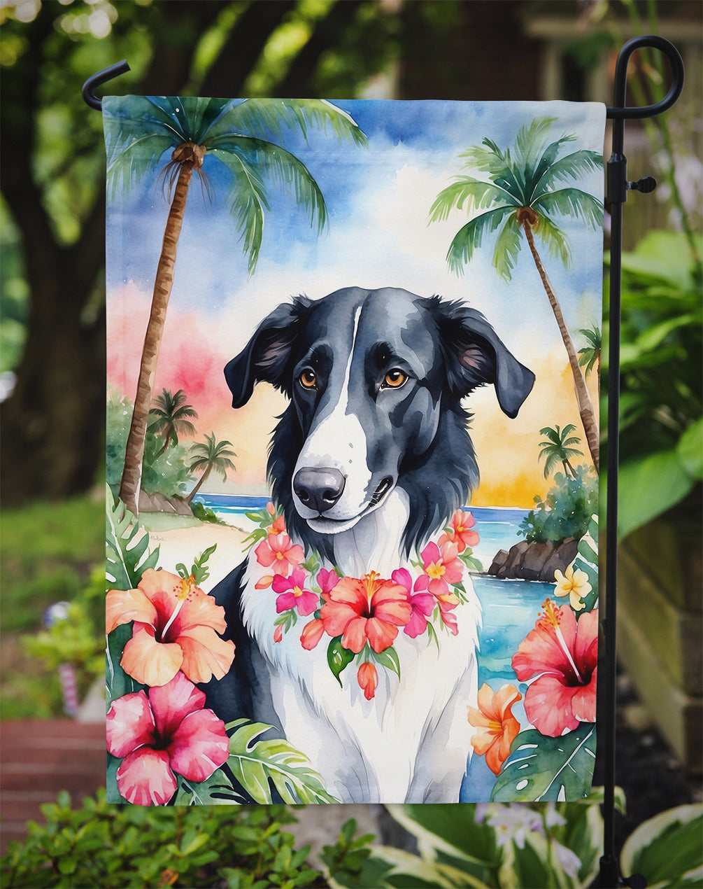 Borzoi Luau Garden Flag