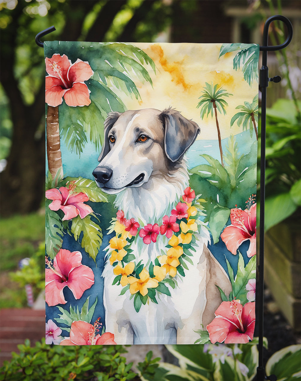 Borzoi Luau Garden Flag