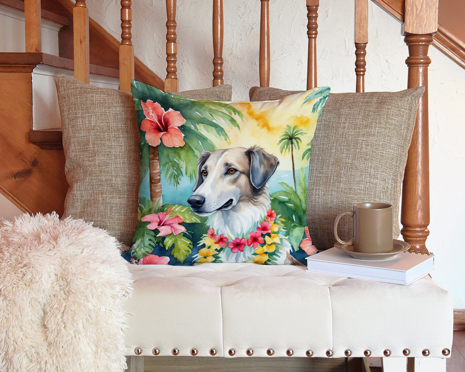 Borzoi Luau Throw Pillow