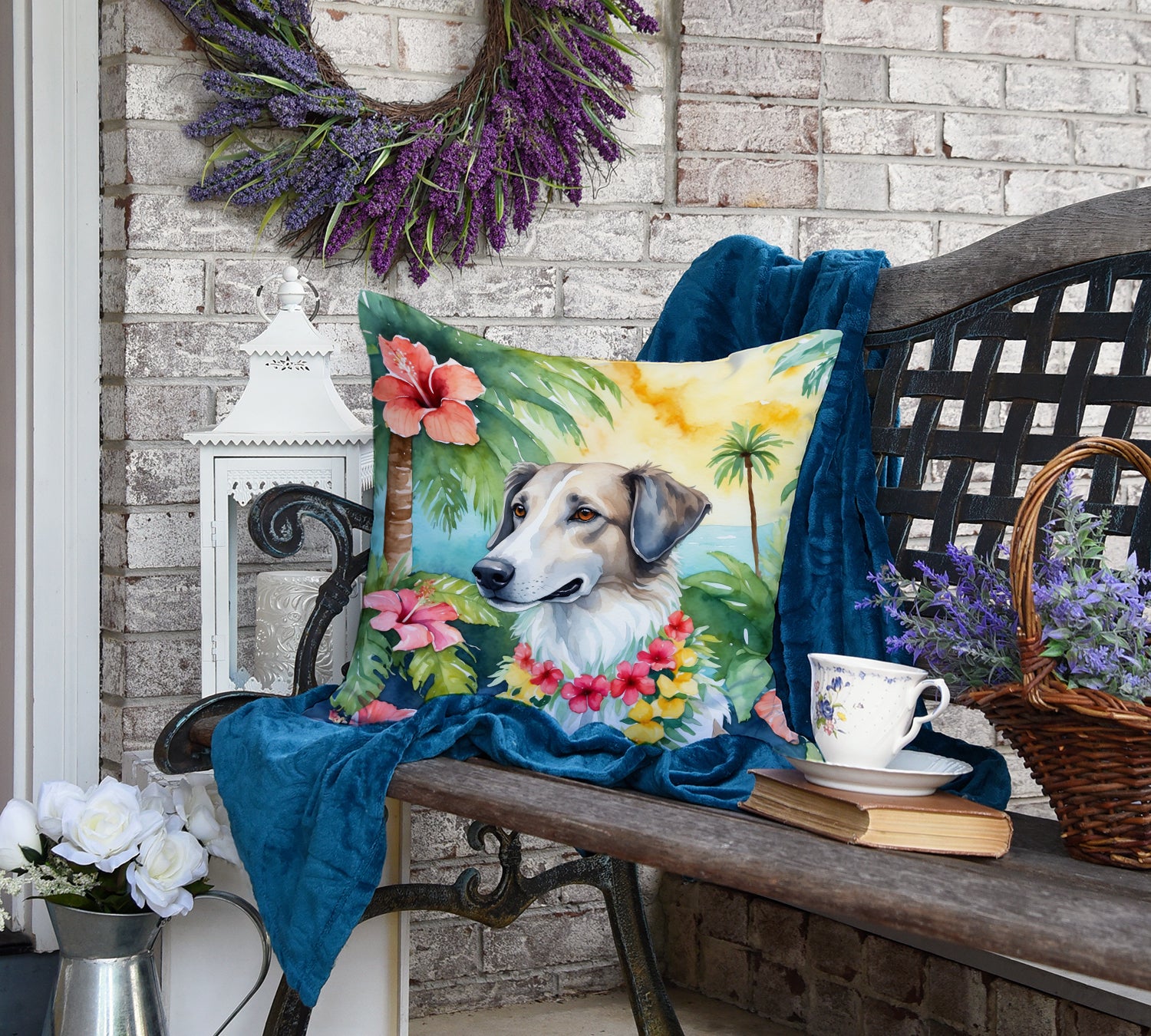 Borzoi Luau Throw Pillow