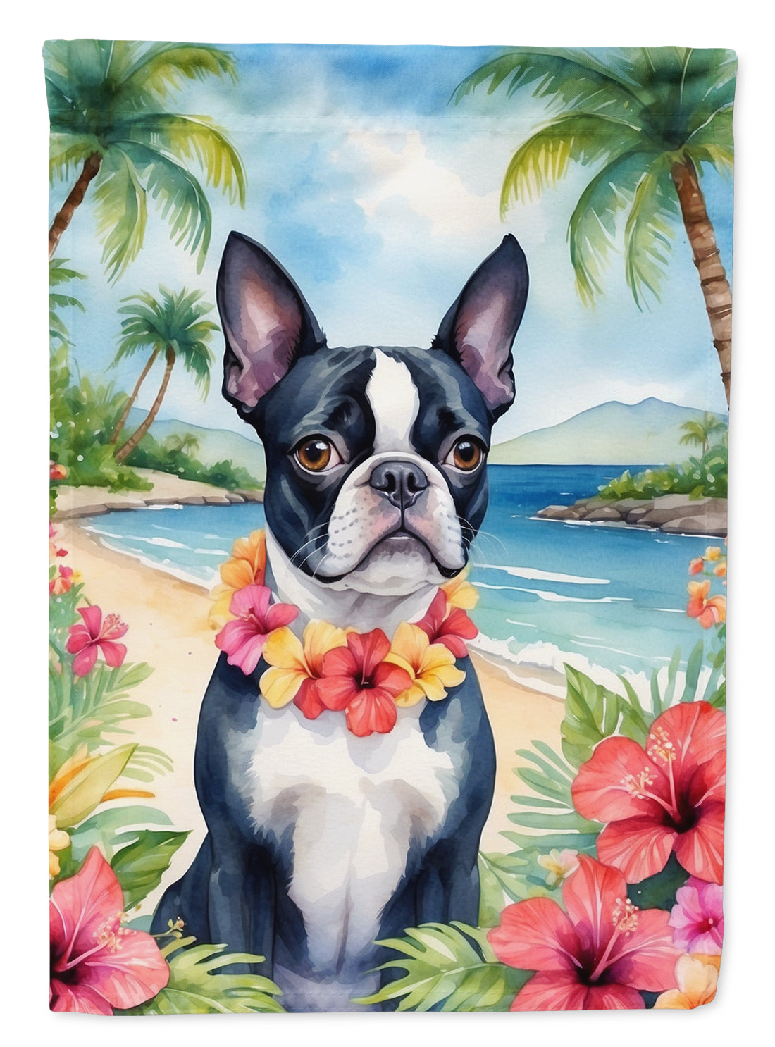 Buy this Boston Terrier Luau House Flag