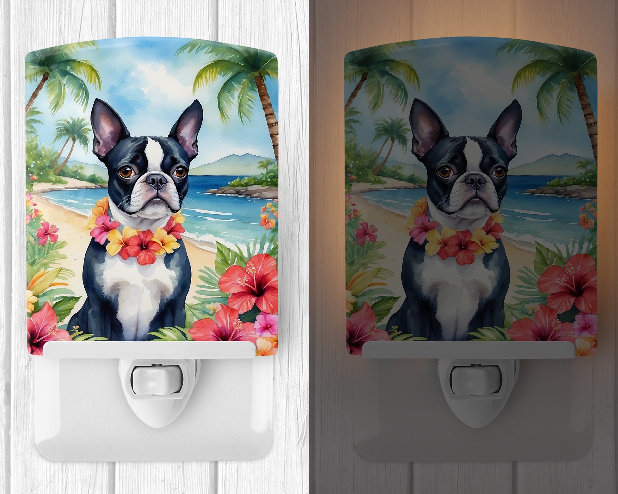 Boston Terrier Luau Ceramic Night Light