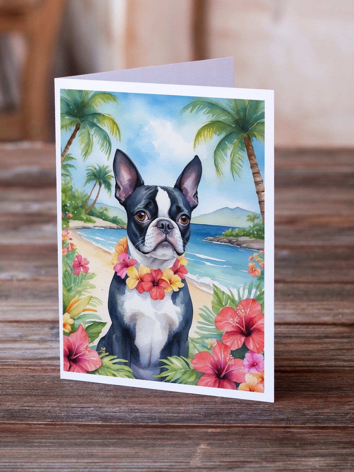 Buy this Boston Terrier Luau Greeting Cards Pack of 8