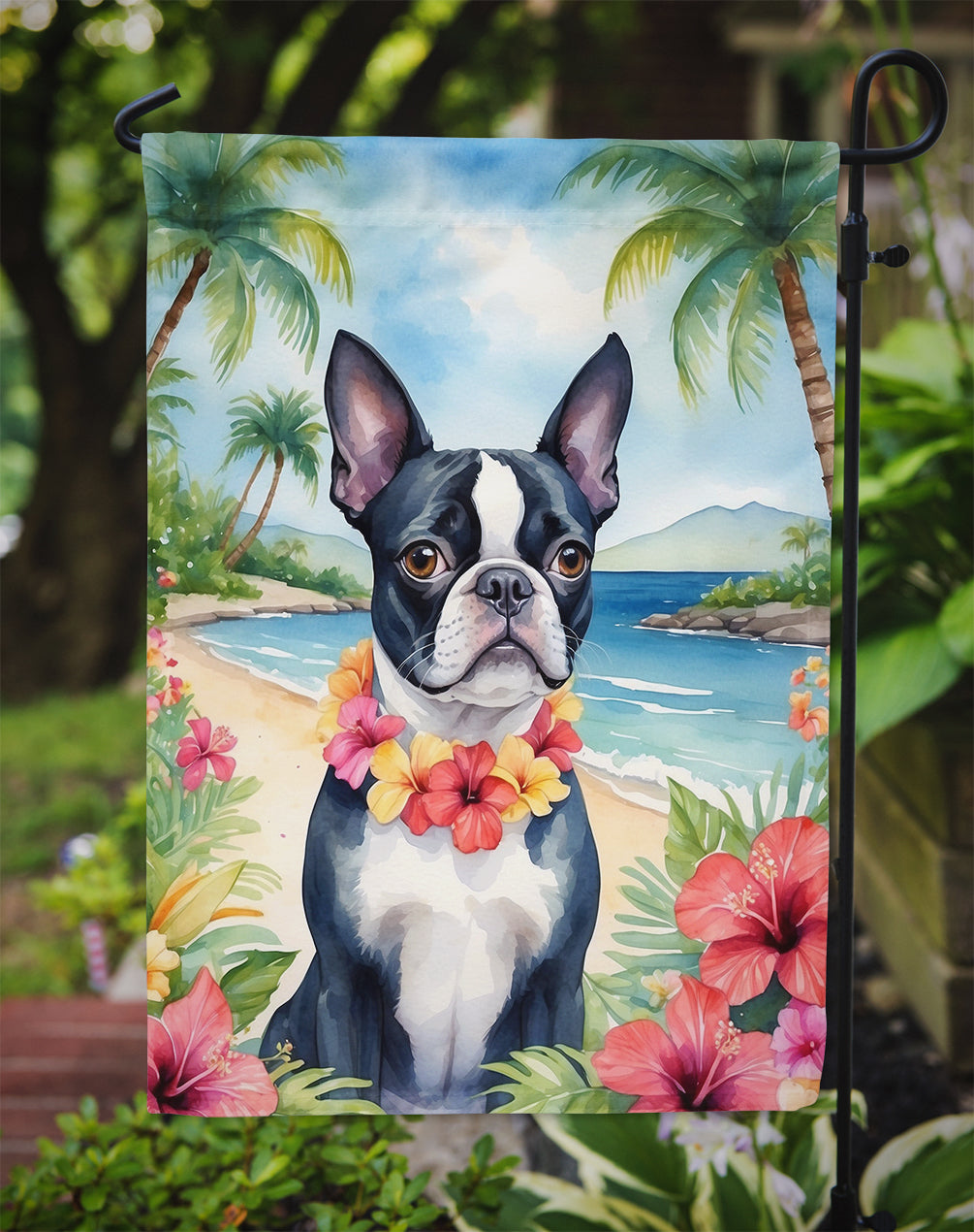 Boston Terrier Luau Garden Flag