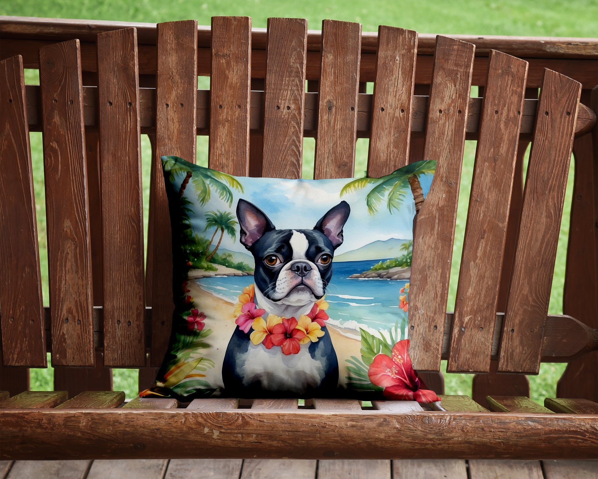 Buy this Boston Terrier Luau Throw Pillow