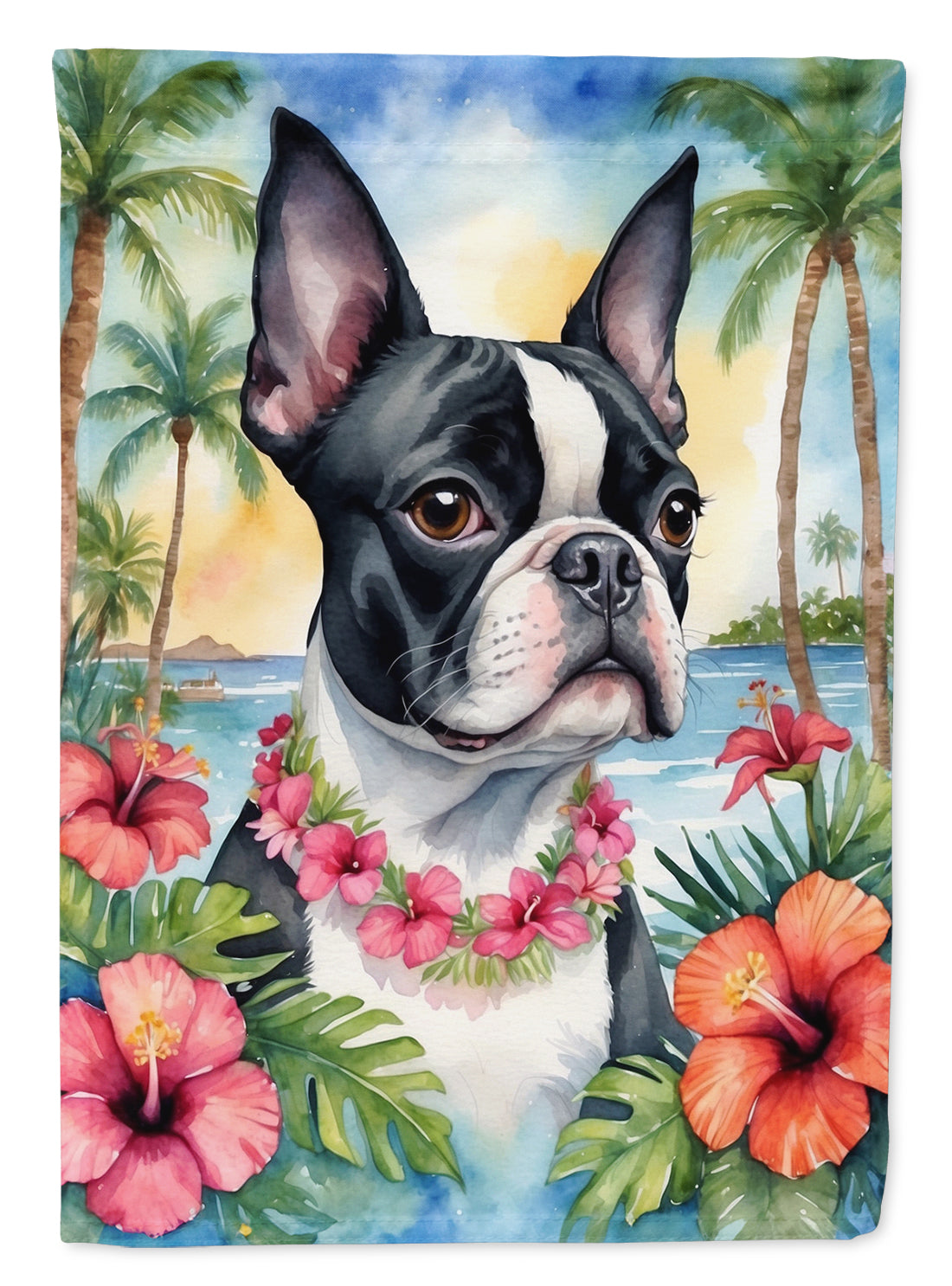 Buy this Boston Terrier Luau House Flag