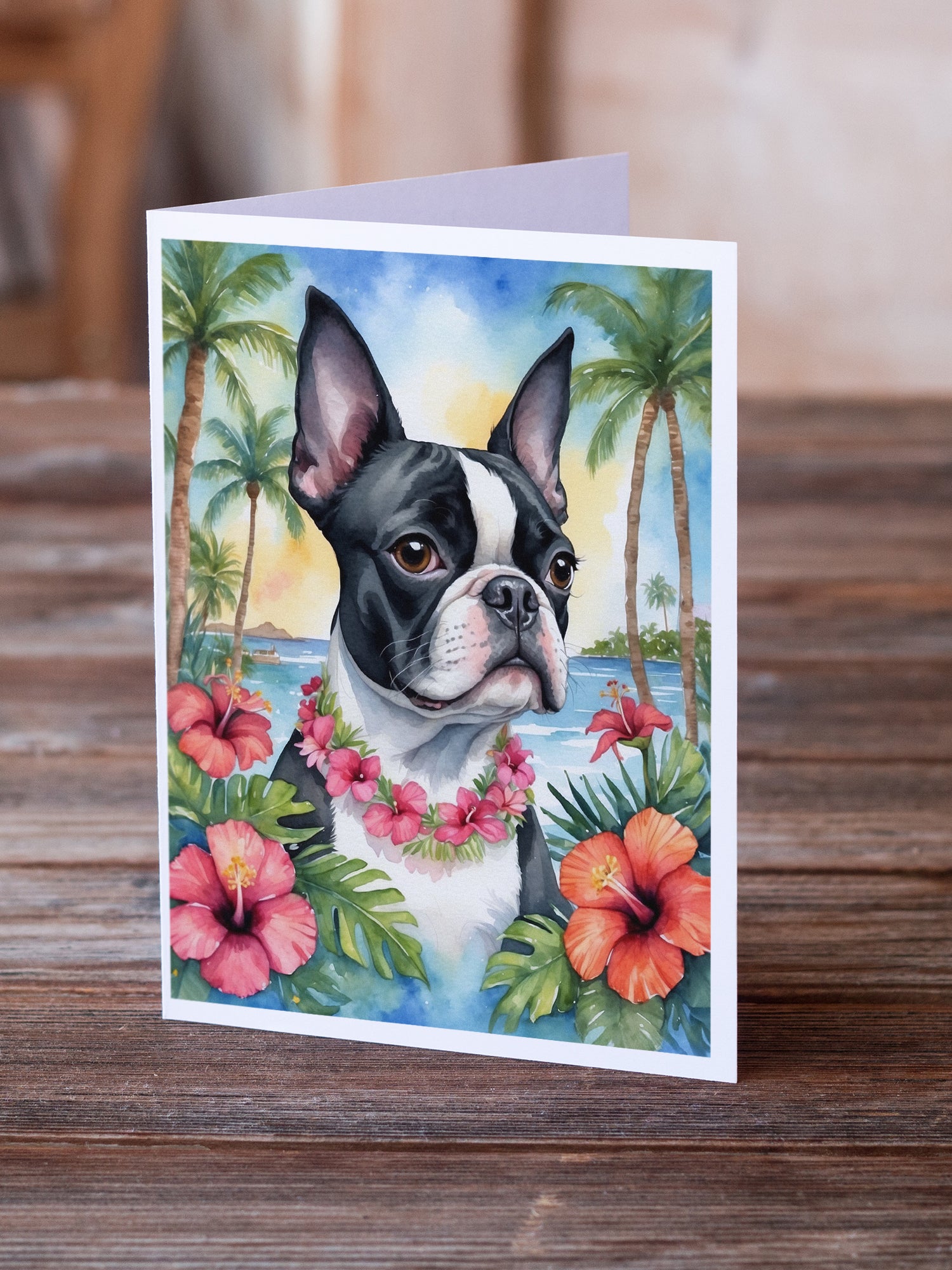 Buy this Boston Terrier Luau Greeting Cards Pack of 8