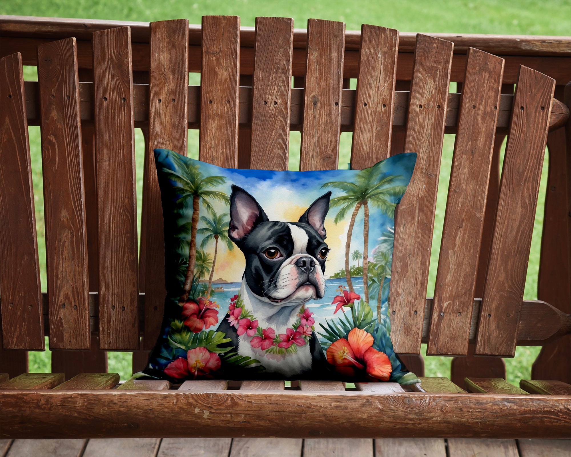 Buy this Boston Terrier Luau Throw Pillow