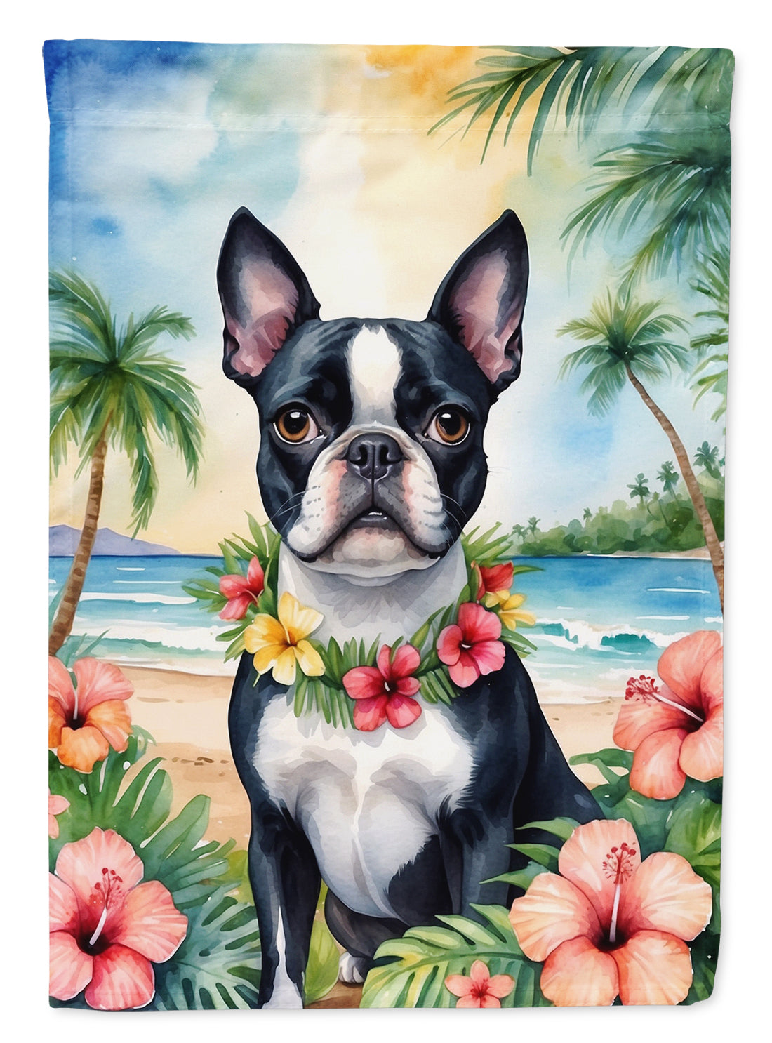 Buy this Boston Terrier Luau House Flag