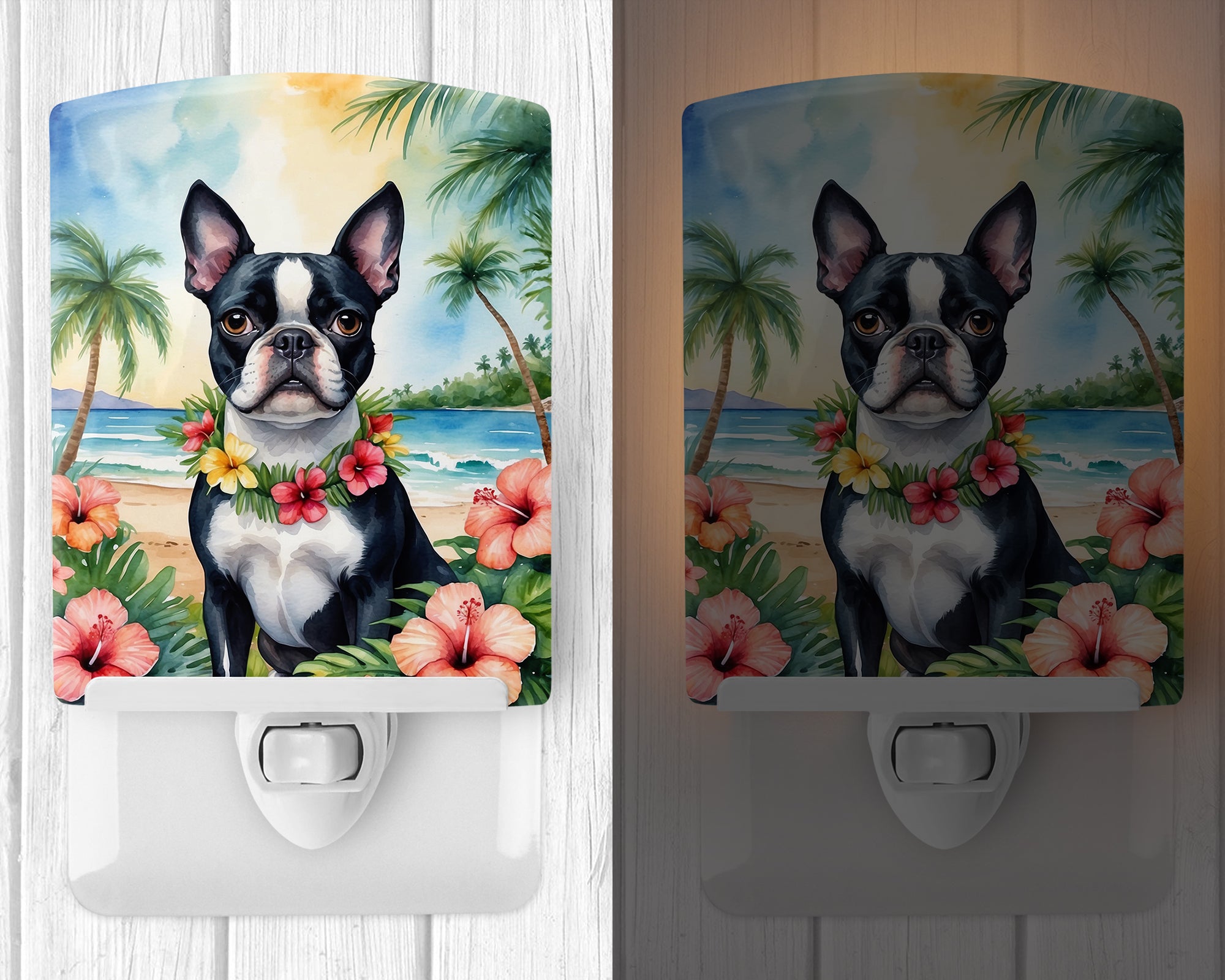 Boston Terrier Luau Ceramic Night Light