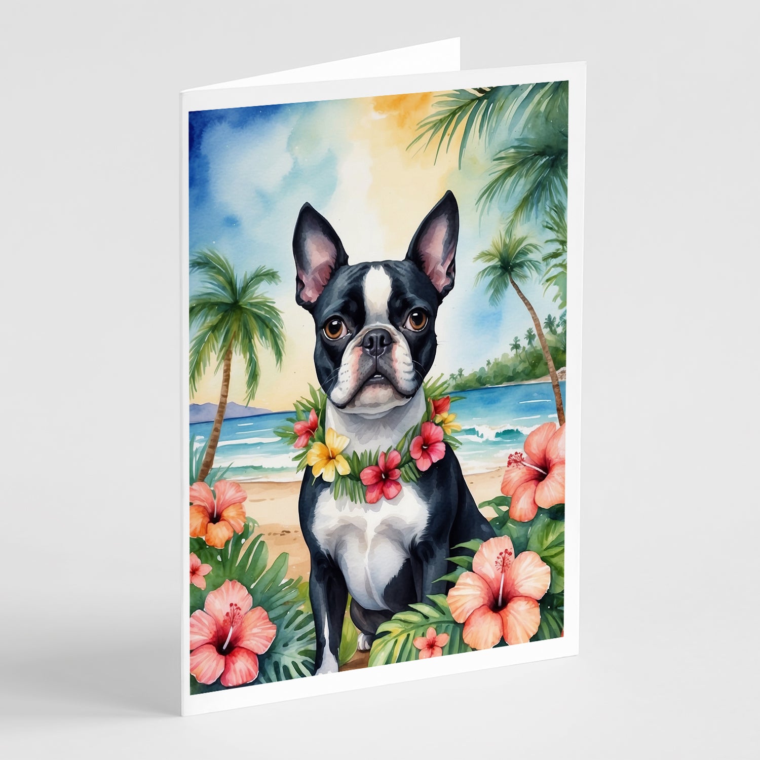 Buy this Boston Terrier Luau Greeting Cards Pack of 8