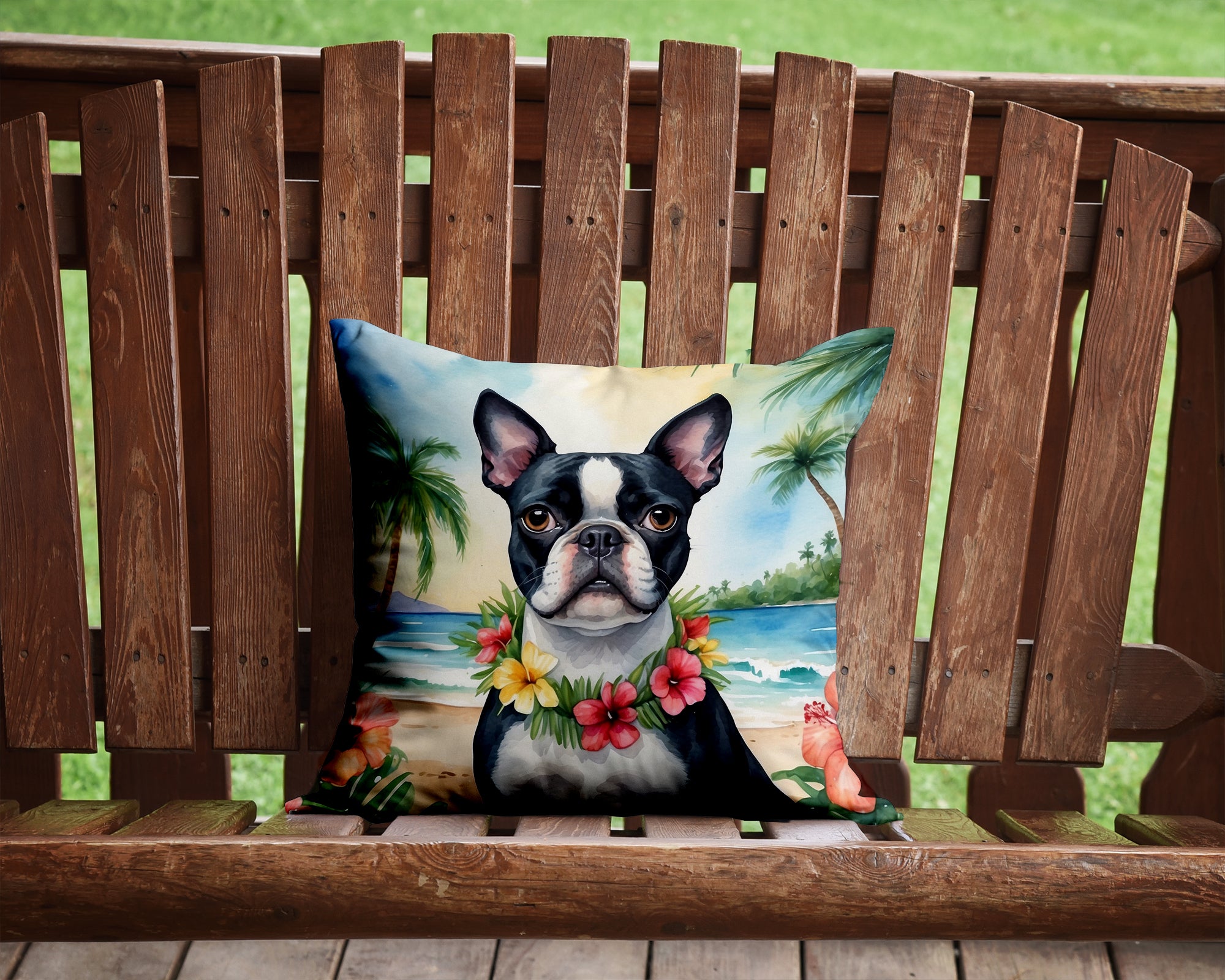 Boston Terrier Luau Throw Pillow