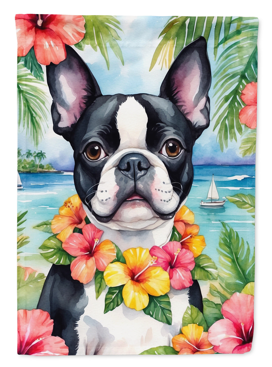 Buy this Boston Terrier Luau House Flag