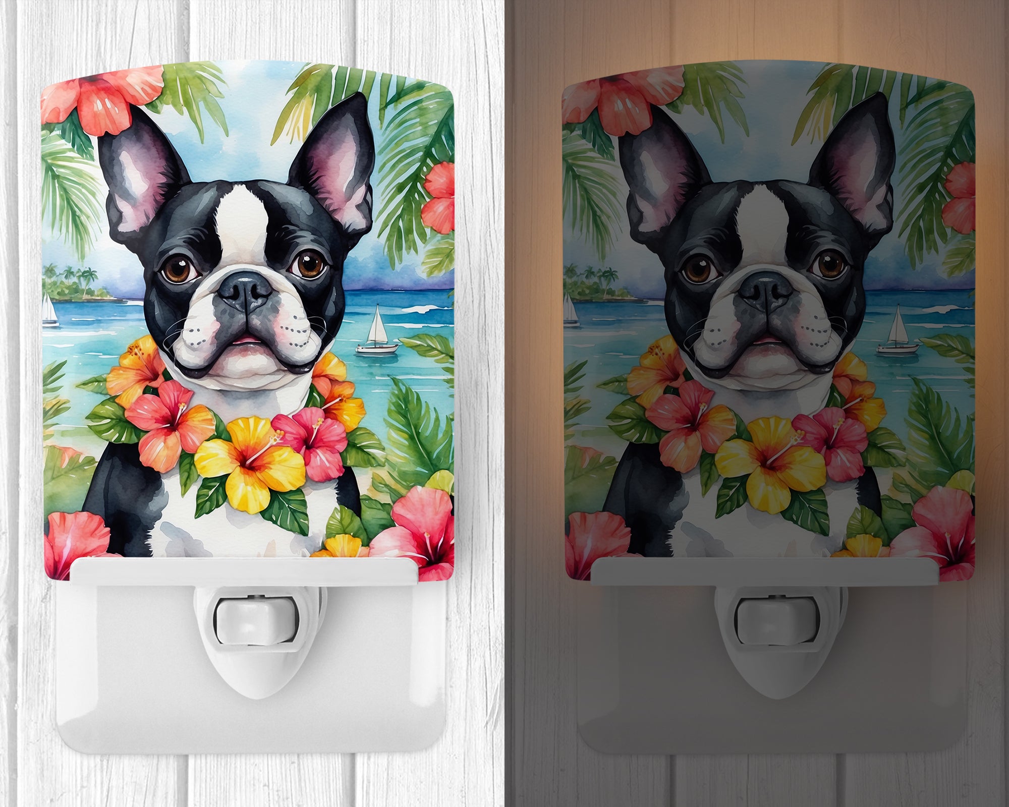 Boston Terrier Luau Ceramic Night Light