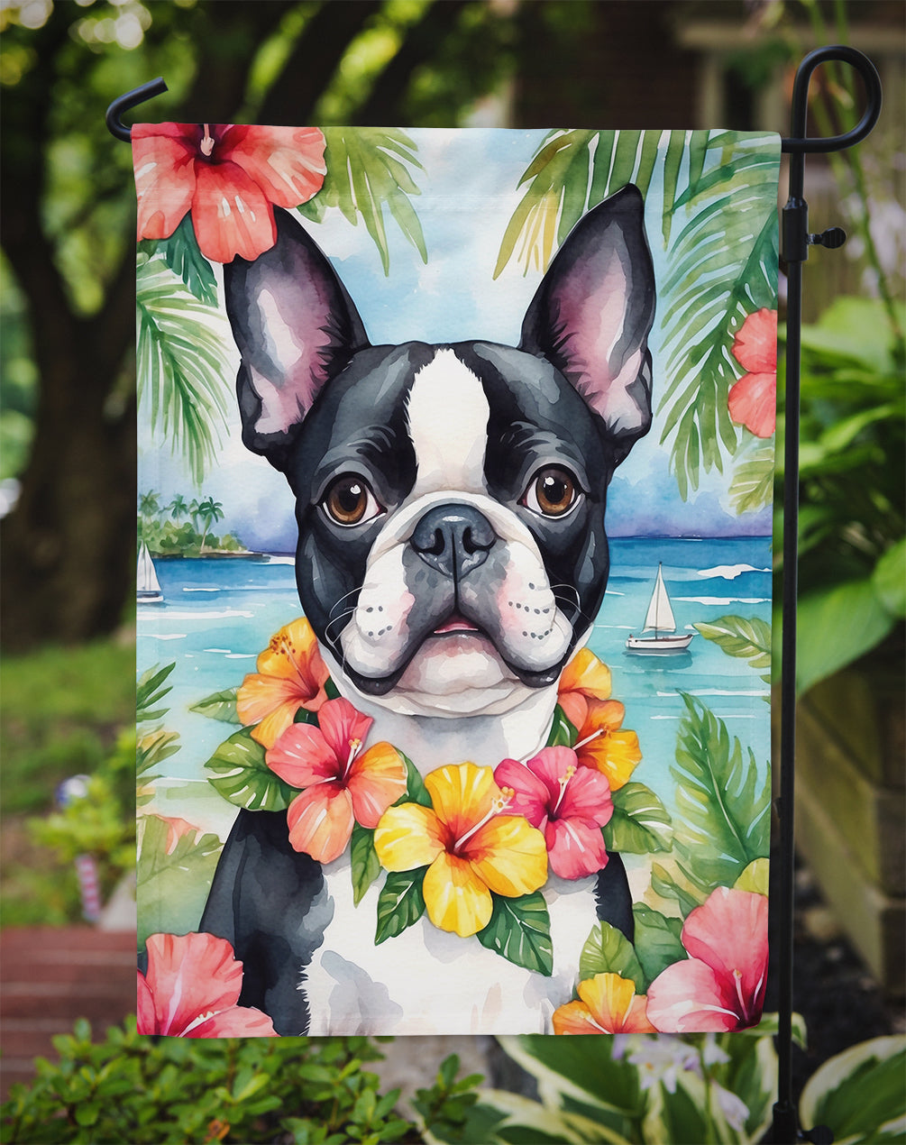 Boston Terrier Luau Garden Flag