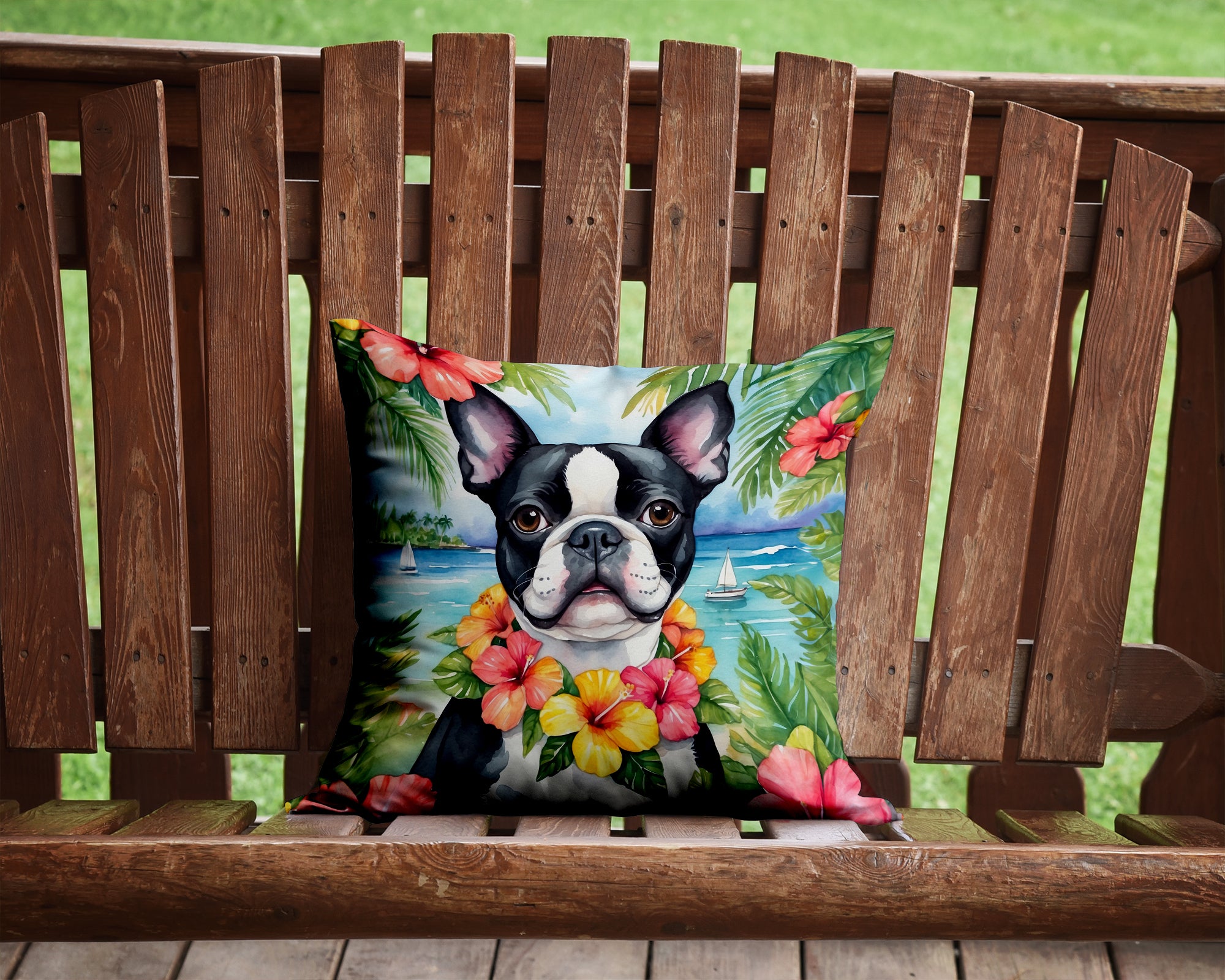 Buy this Boston Terrier Luau Throw Pillow