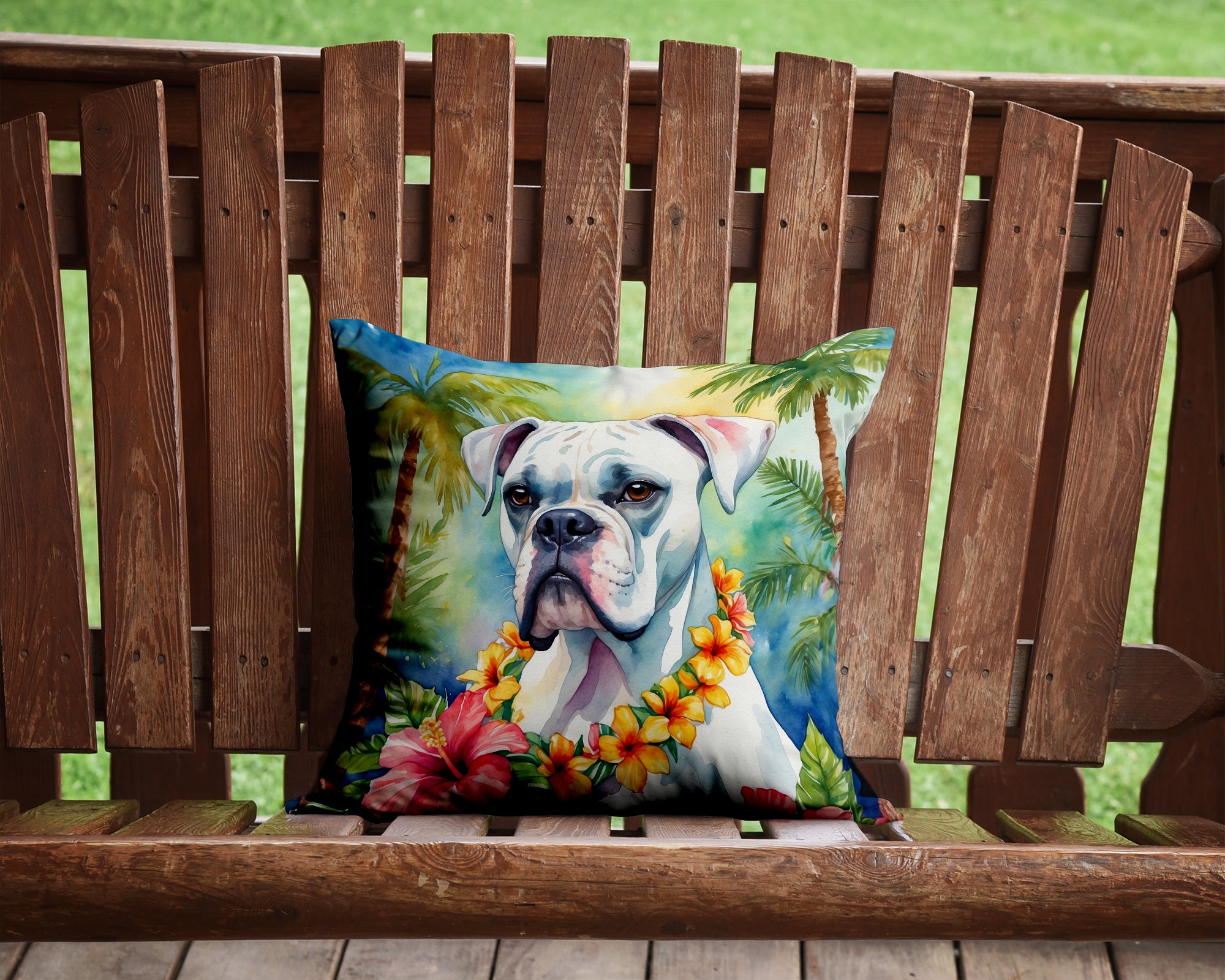 Buy this White Boxer Luau Throw Pillow