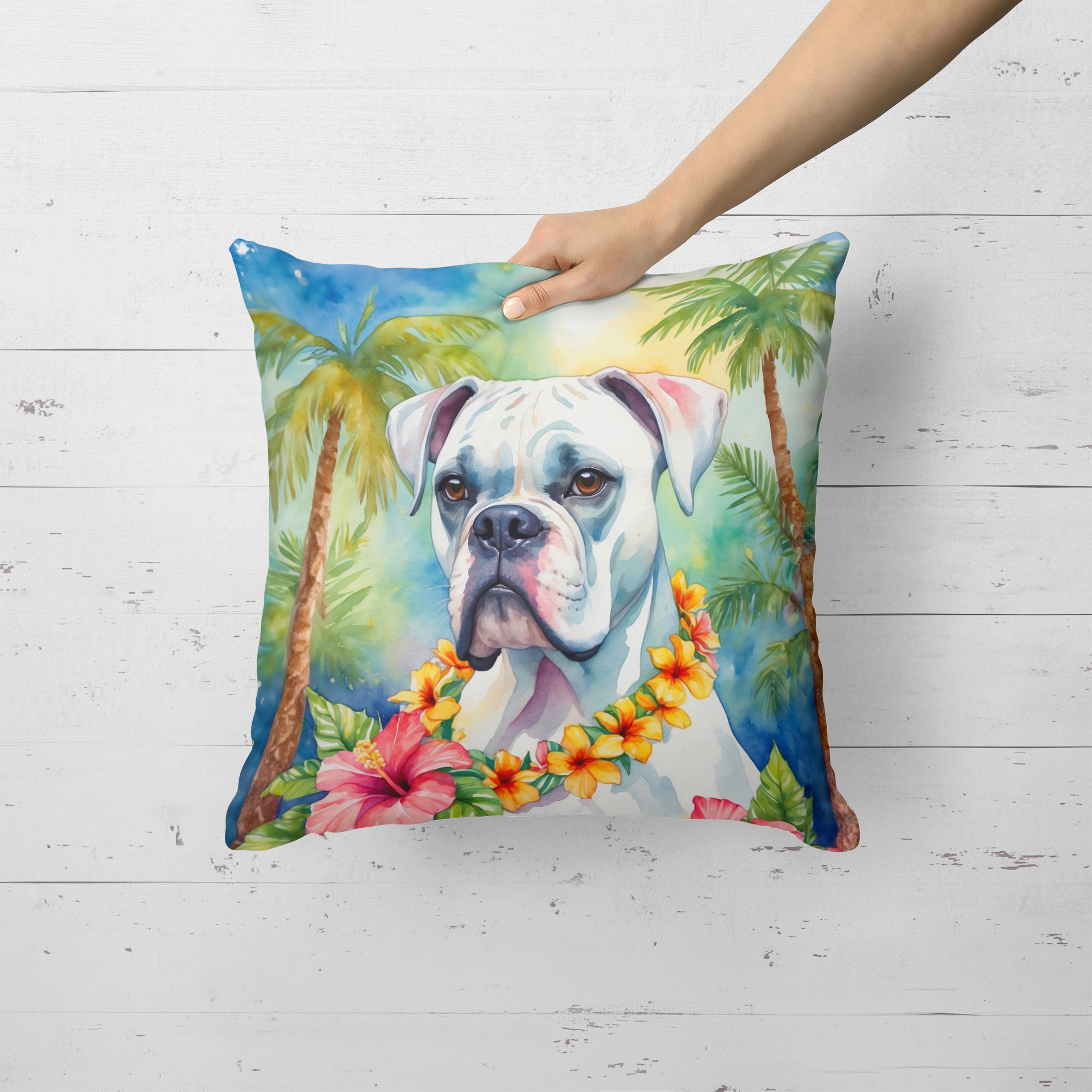 Buy this White Boxer Luau Throw Pillow