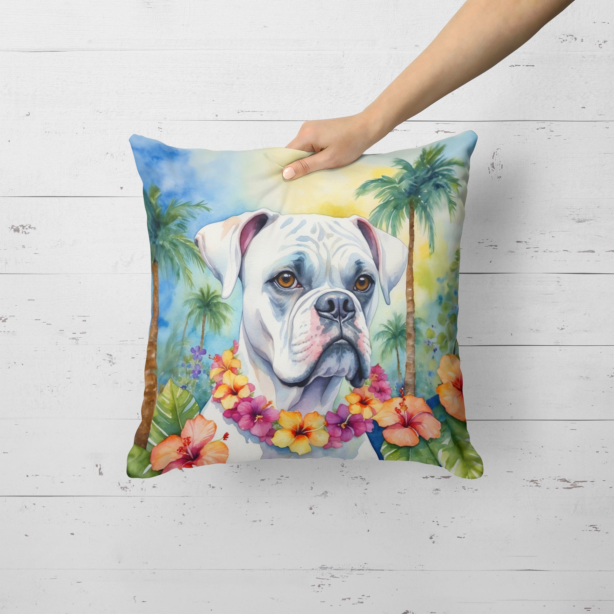 Buy this White Boxer Luau Throw Pillow