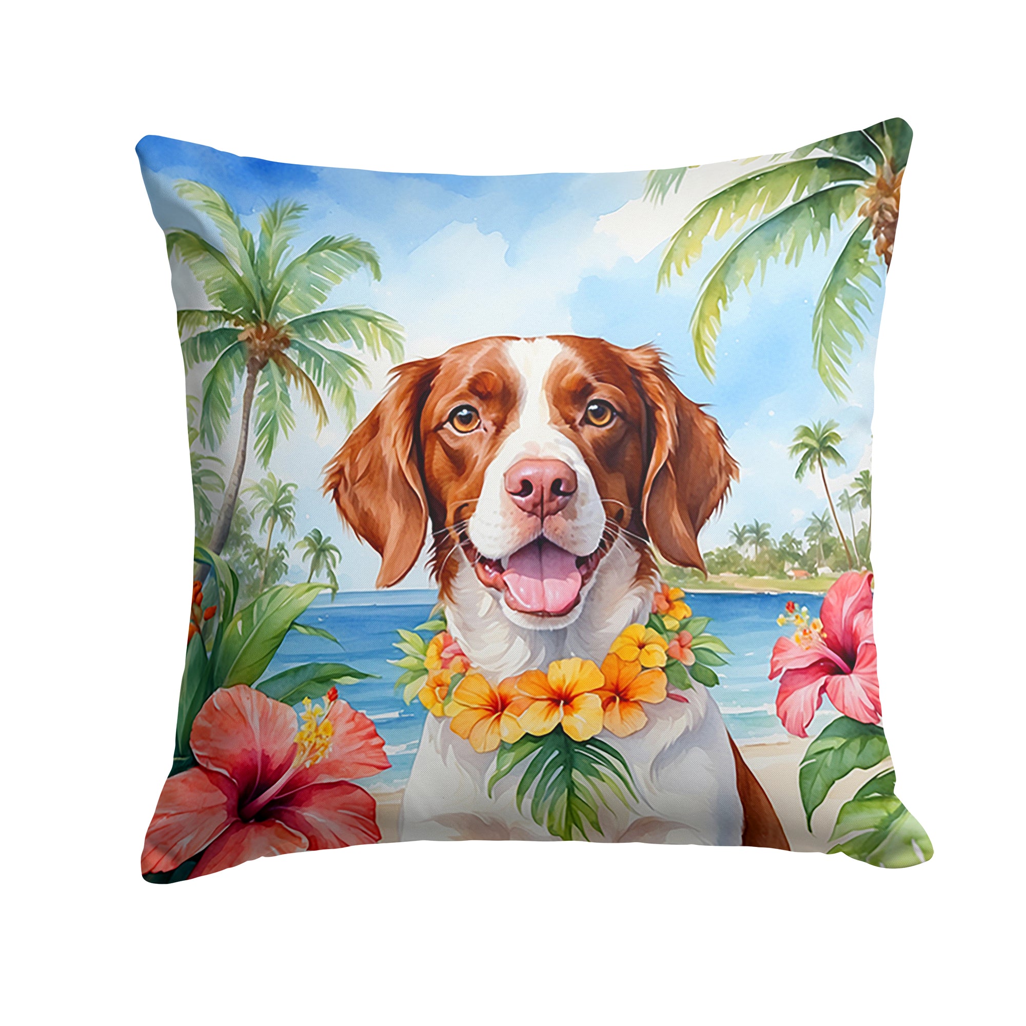 Buy this Brittany Spaniel Luau Throw Pillow