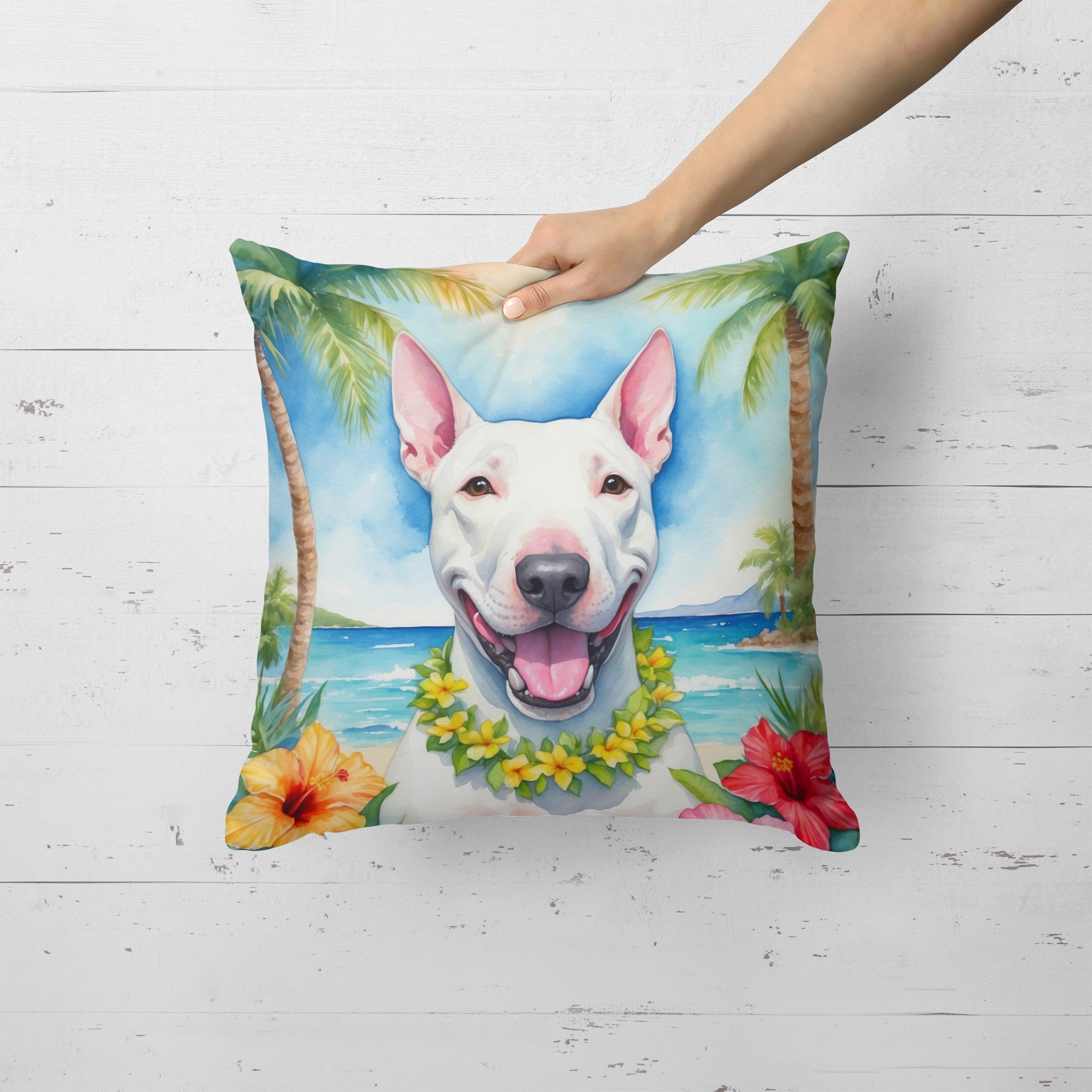 Bull Terrier Luau Throw Pillow