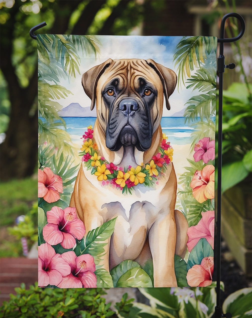 Bullmastiff Luau Garden Flag