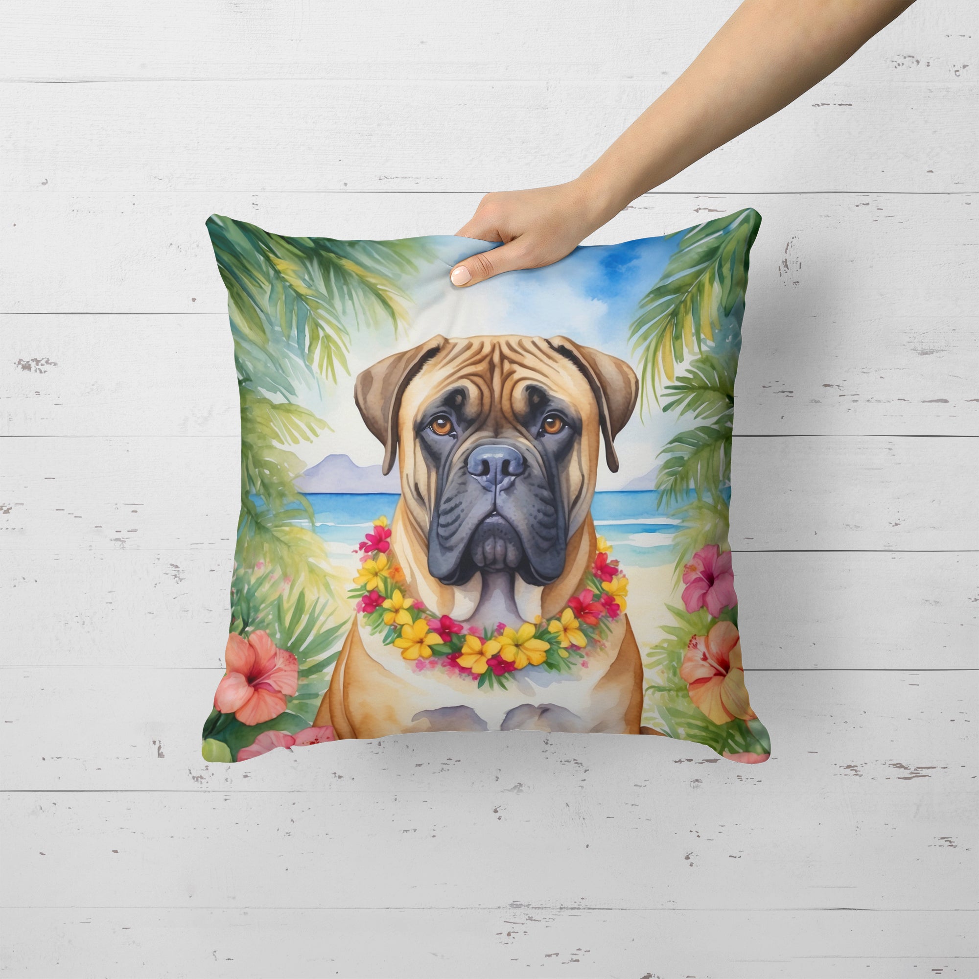 Buy this Bullmastiff Luau Throw Pillow