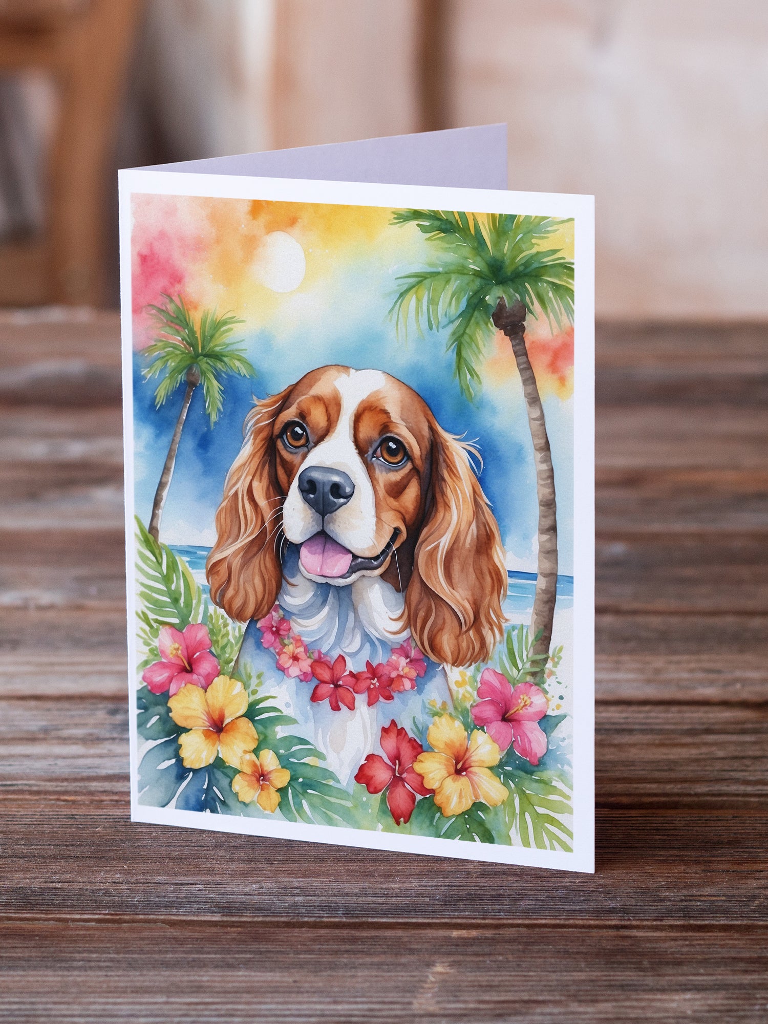 Buy this Cavalier Spaniel Luau Greeting Cards Pack of 8